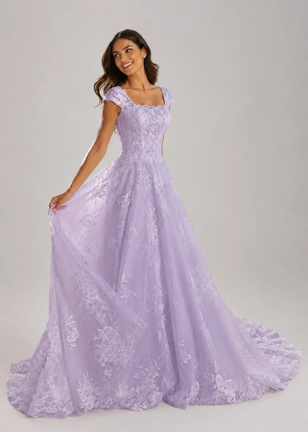 Square-Neck Lace A-Line Wedding Dress