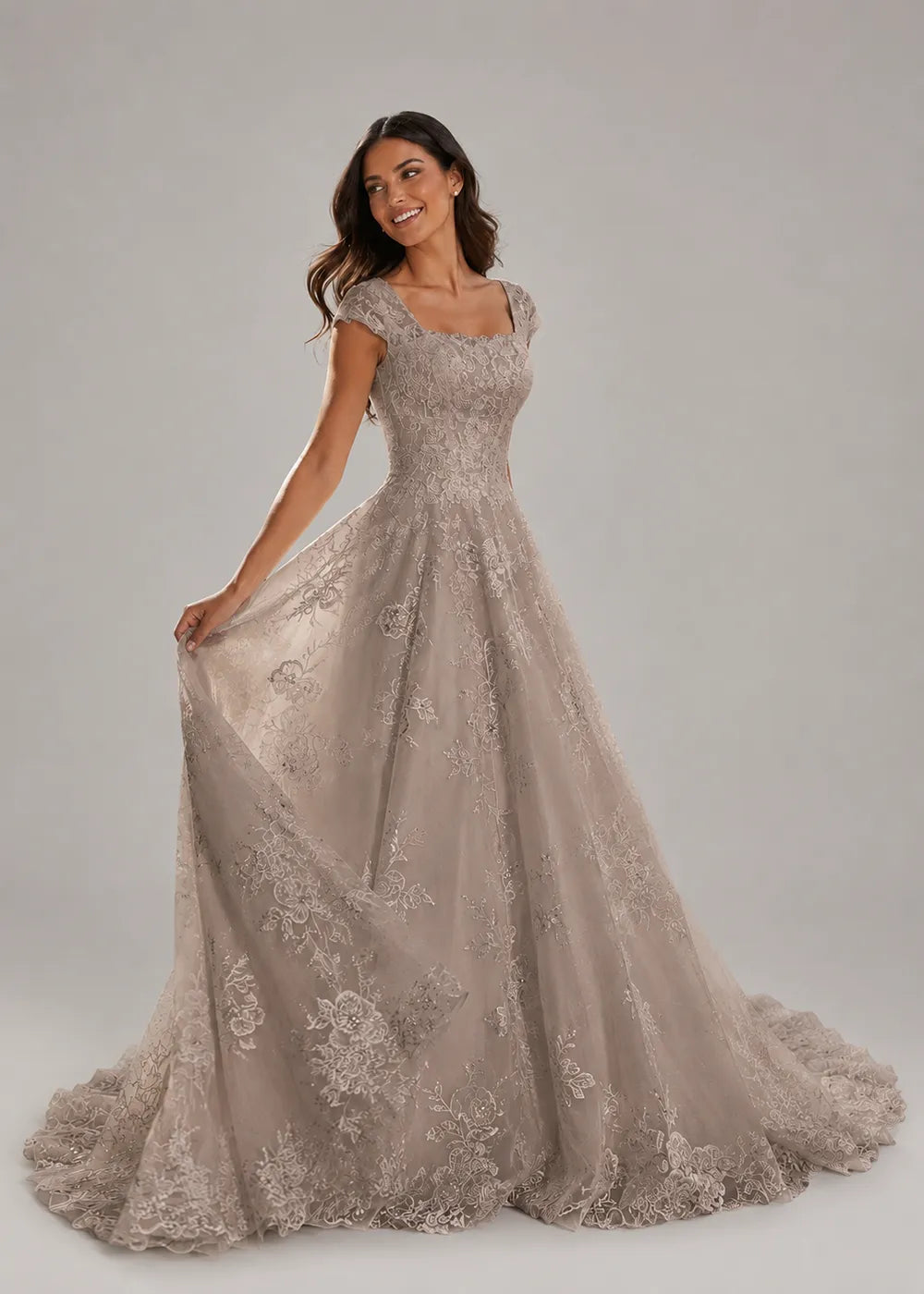 Square-Neck Lace A-Line Wedding Dress