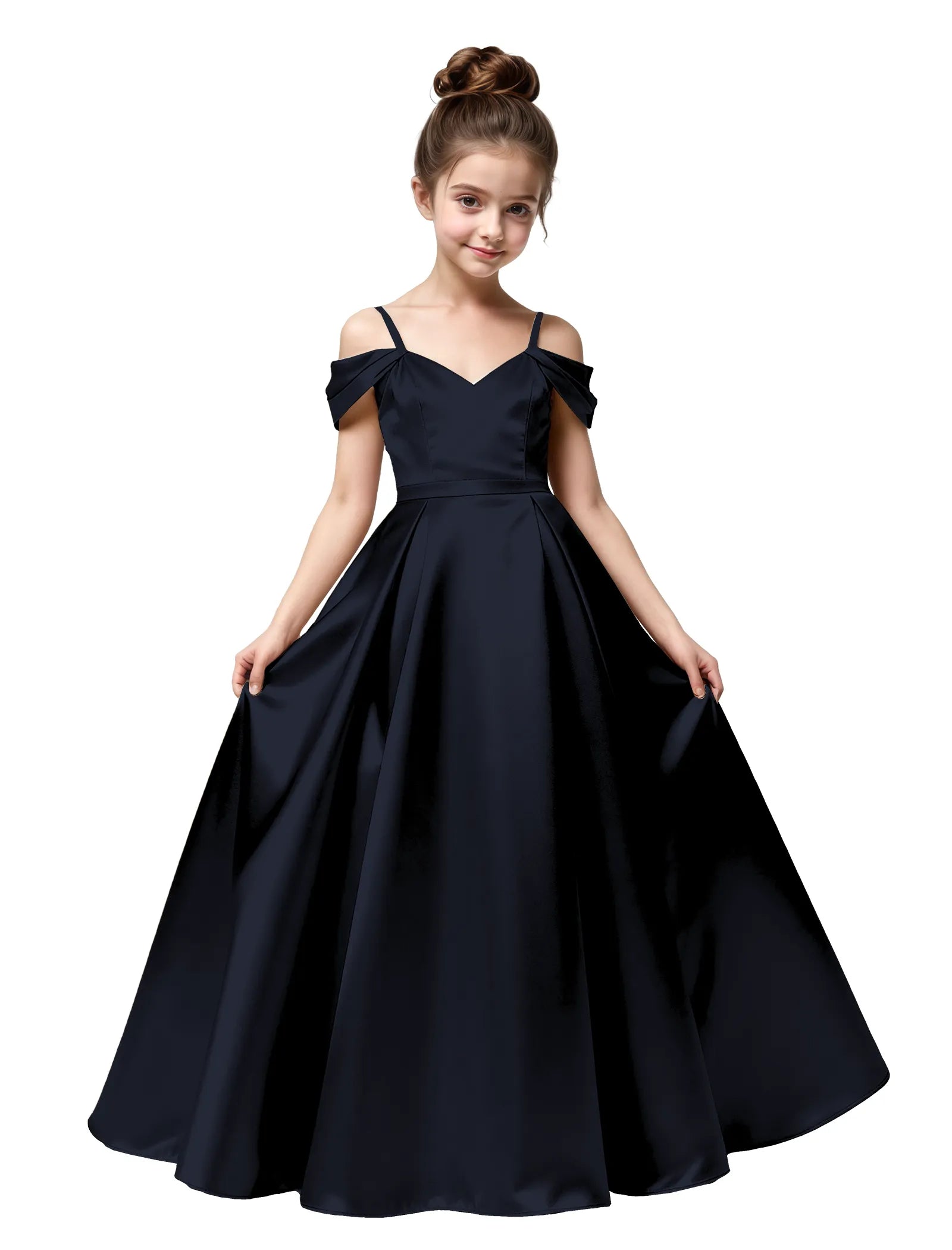 Off Shoulder Satin Ball Gown with Bow for Girls