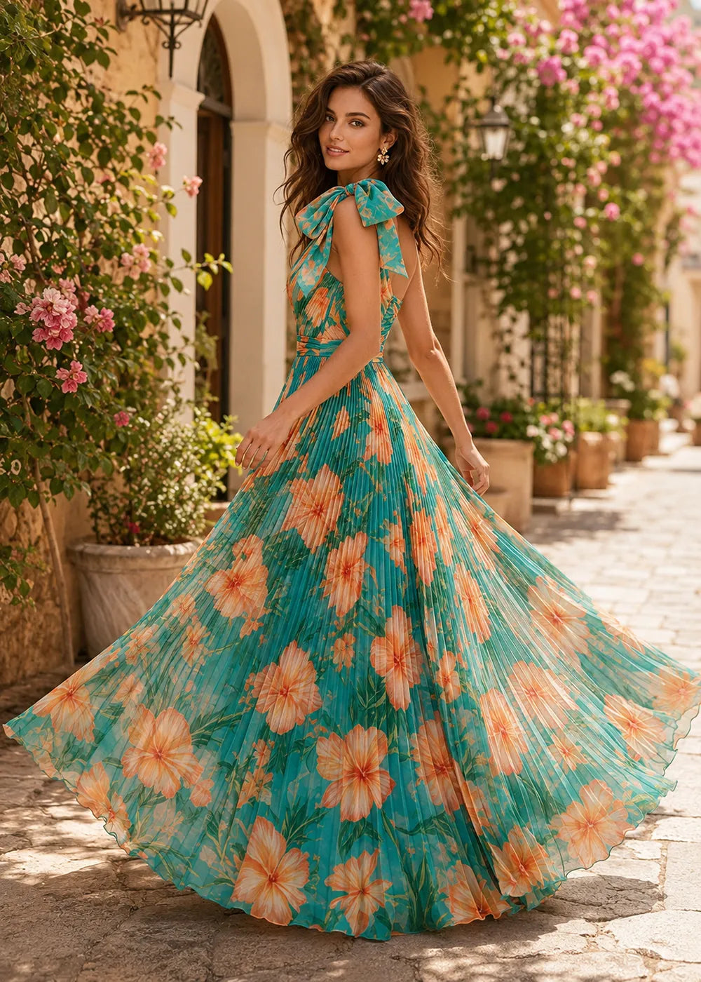 Sculptural Bow One-Shoulder Pleated Gown