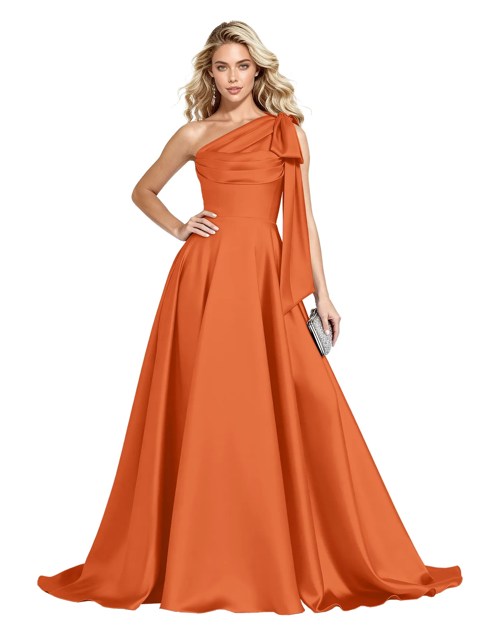 One Shoulder Satin Formal Dress with Bow Back