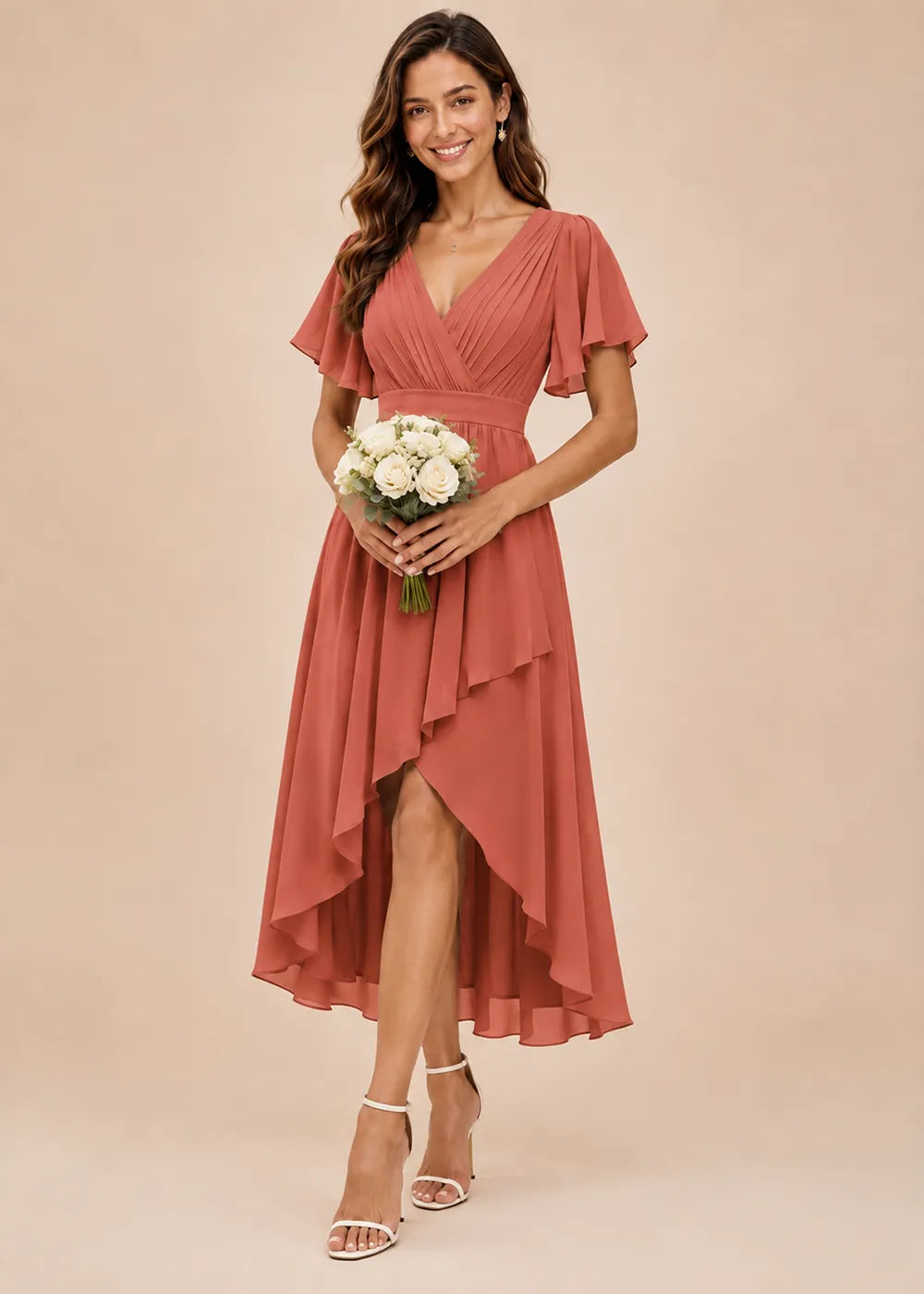 Flutter Sleeve A-Line Chiffon Midi Dress