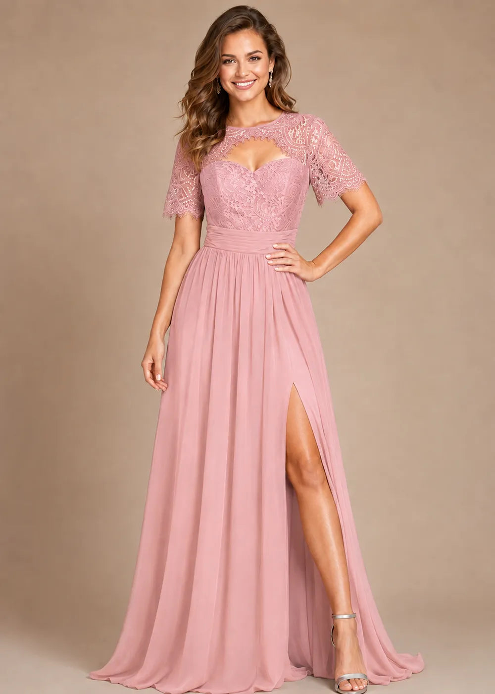 Vivienne Sweetheart Lace Overlay Evening Dress