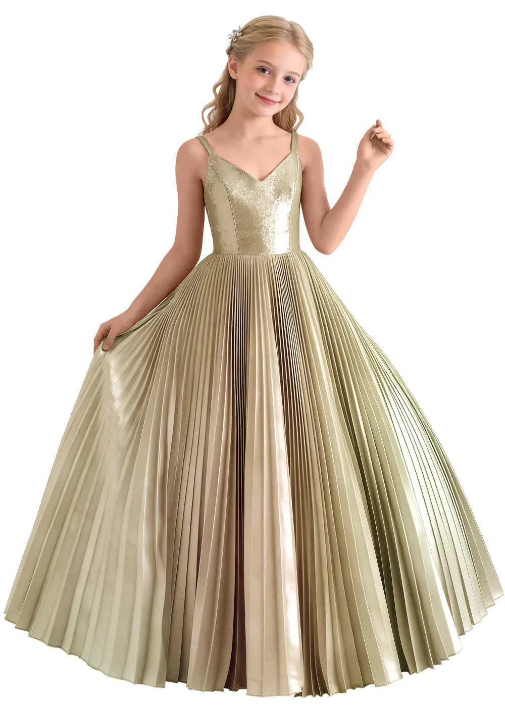 Classic V Neck Pleated Formal Dress