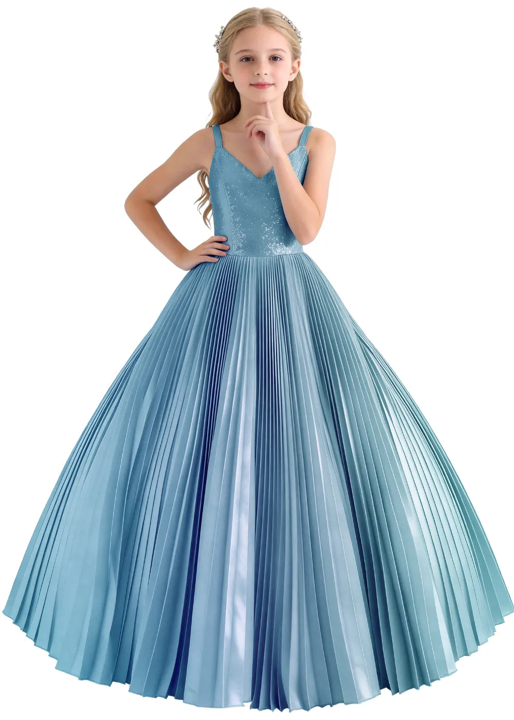 Classic V Neck Pleated Formal Dress