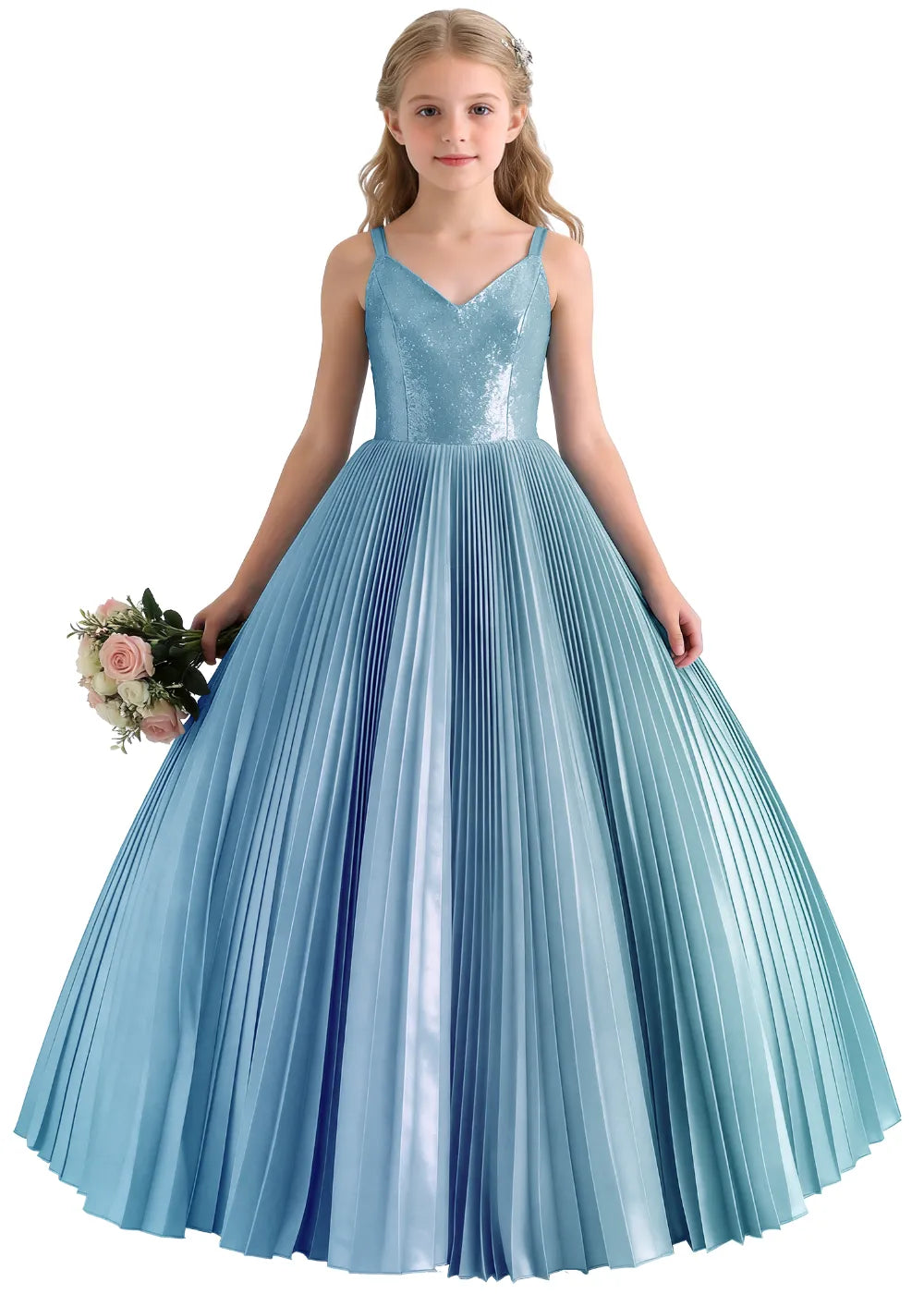 Classic V Neck Pleated Formal Dress