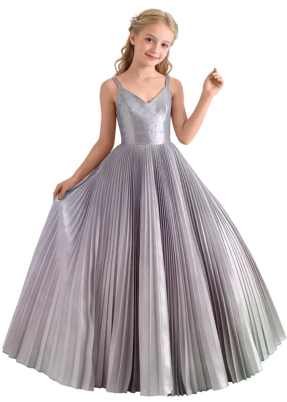 Classic V Neck Pleated Formal Dress