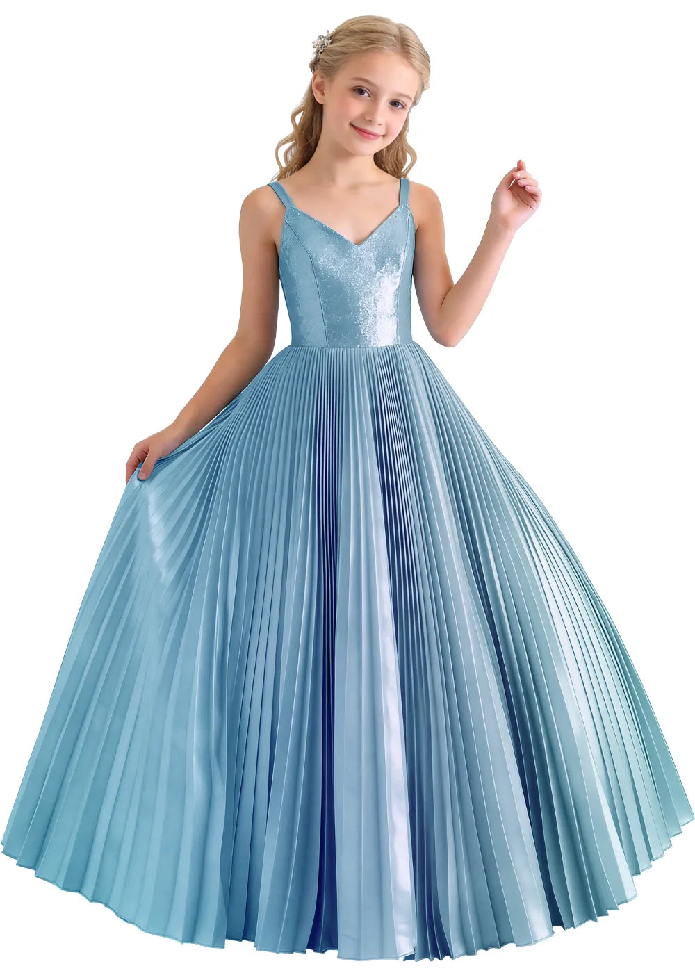 Classic V Neck Pleated Formal Dress