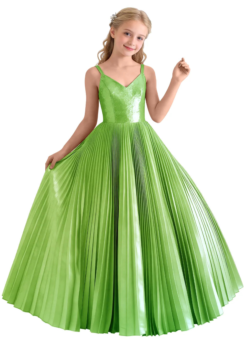 Classic V Neck Pleated Formal Dress