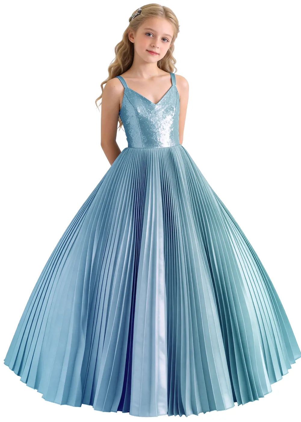 Classic V Neck Pleated Formal Dress