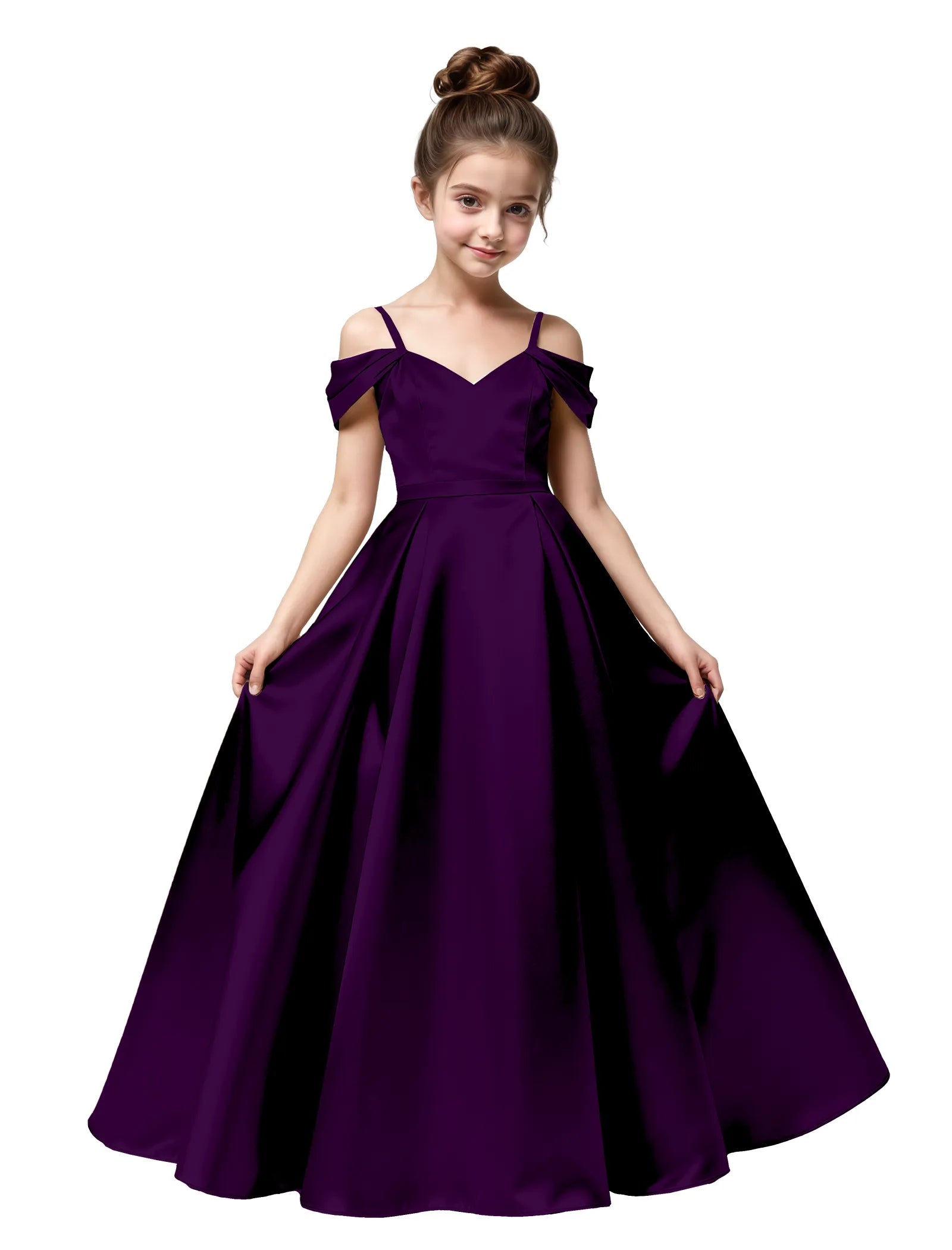 Off Shoulder Satin Ball Gown with Bow for Girls