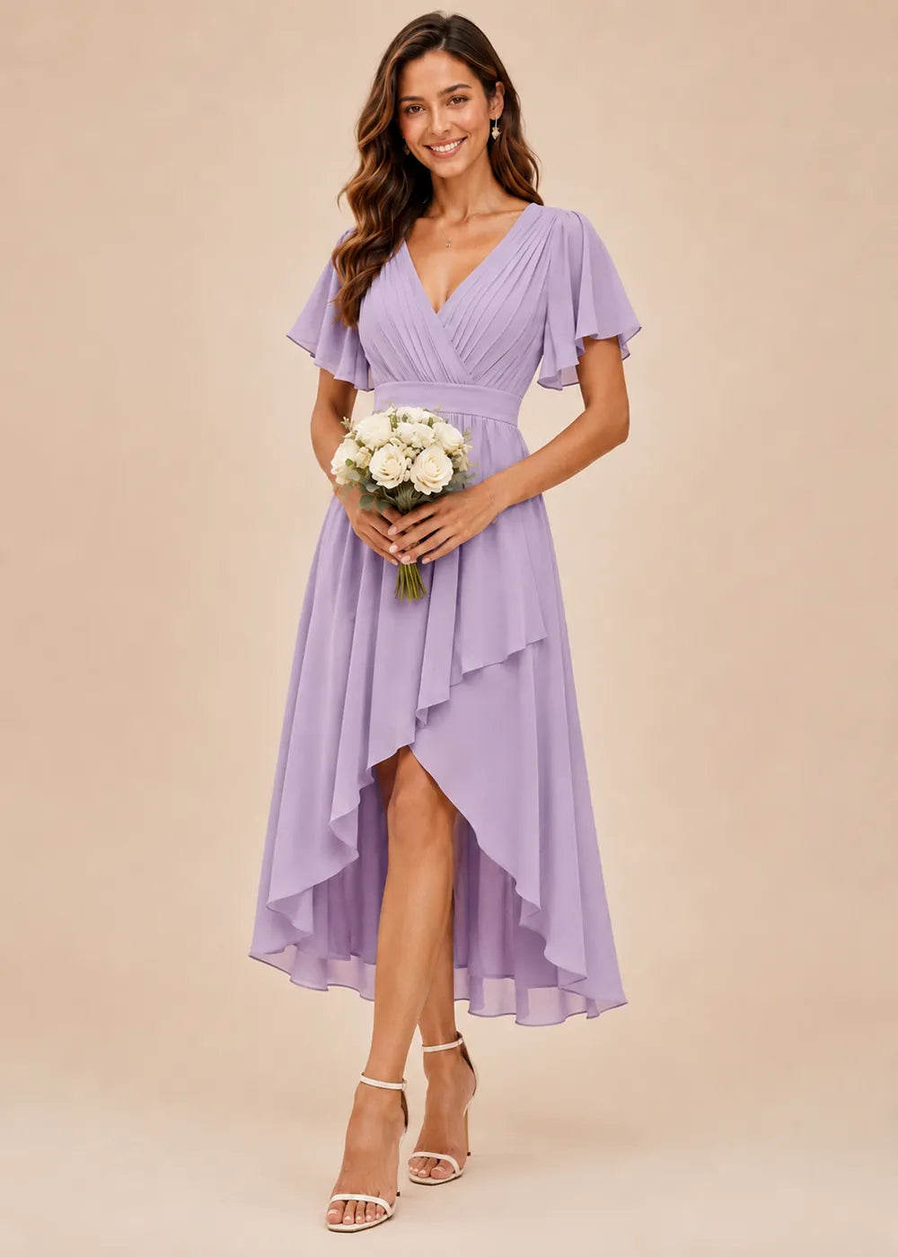 Flutter Sleeve A-Line Chiffon Midi Dress