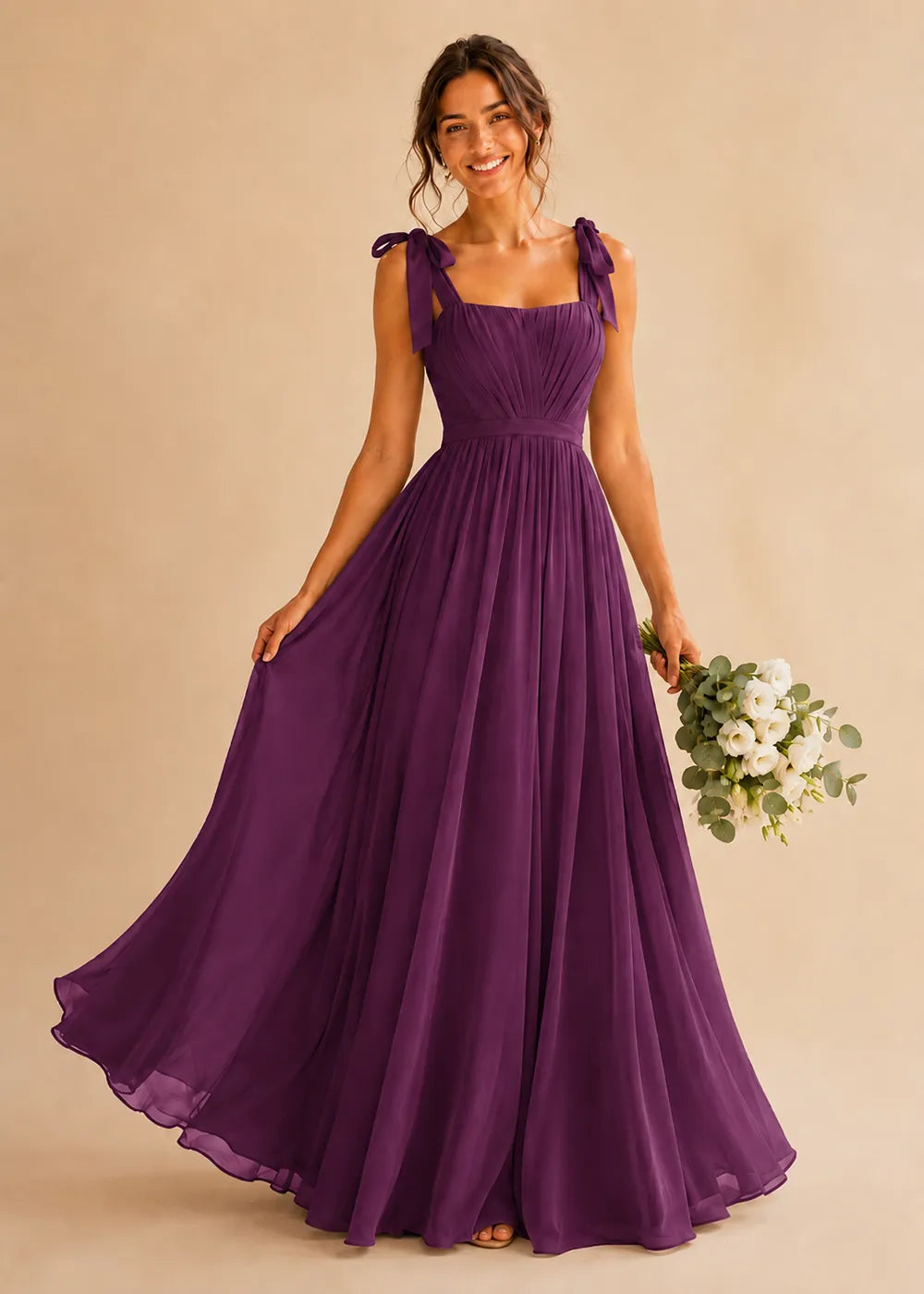 Aveline Tie-Shoulder Chiffon Formal Dress
