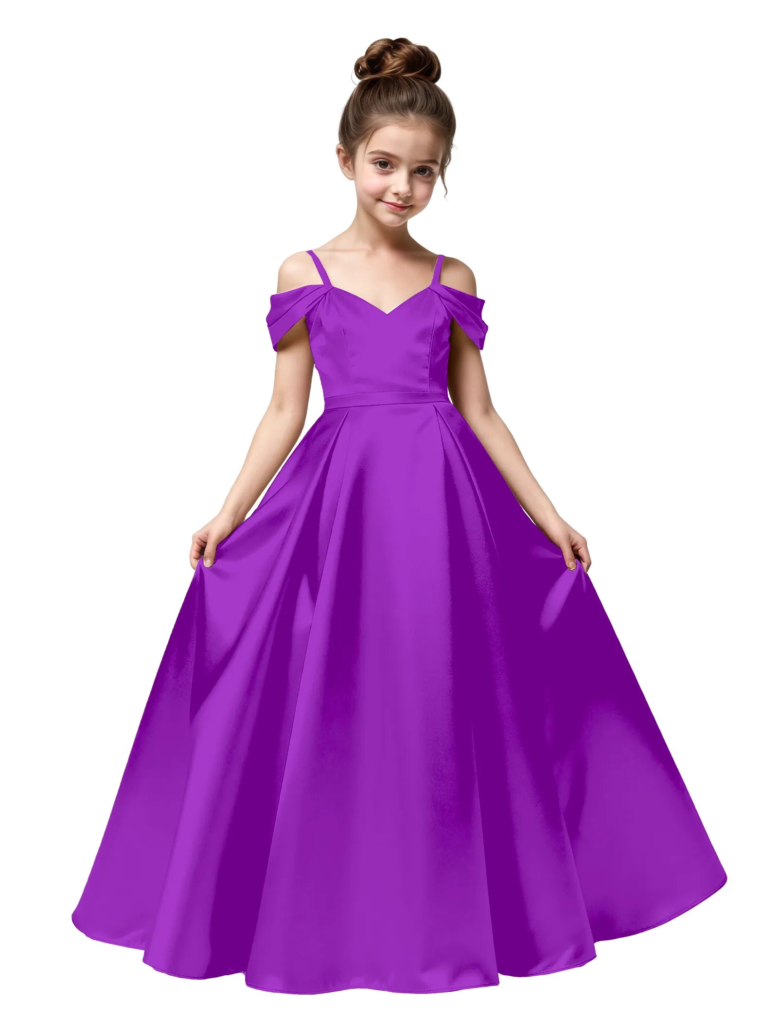 Off Shoulder Satin Ball Gown with Bow for Girls