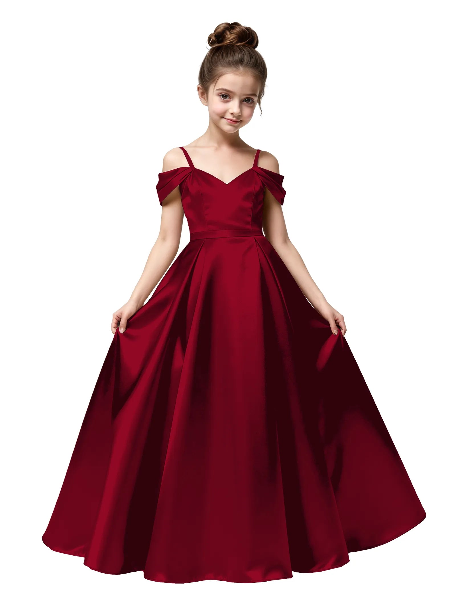 Off Shoulder Satin Ball Gown with Bow for Girls