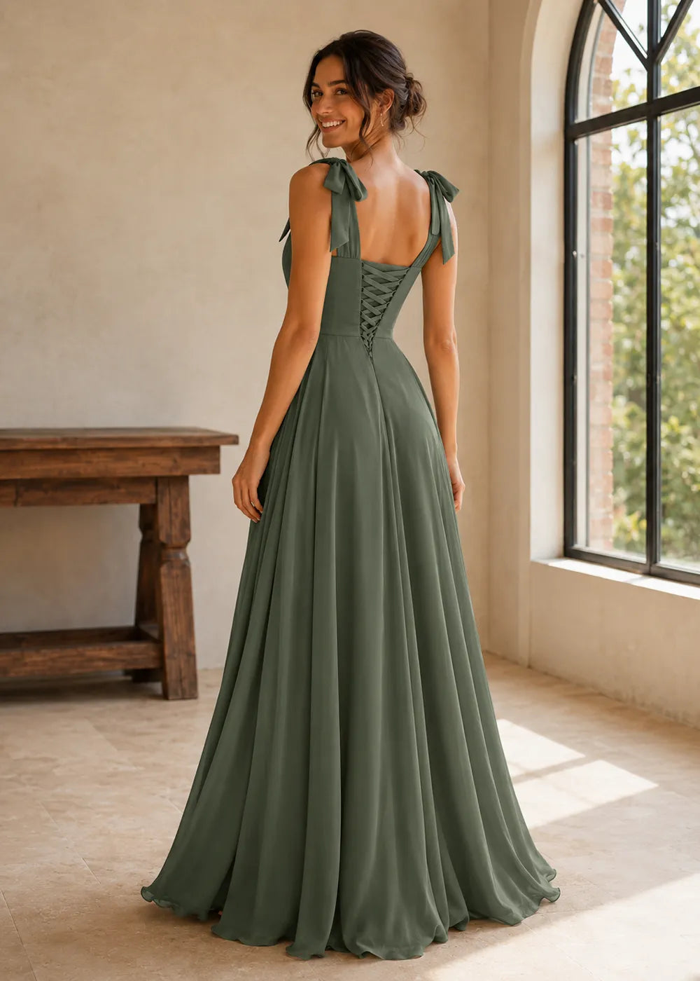 Aveline Tie-Shoulder Chiffon Formal Dress