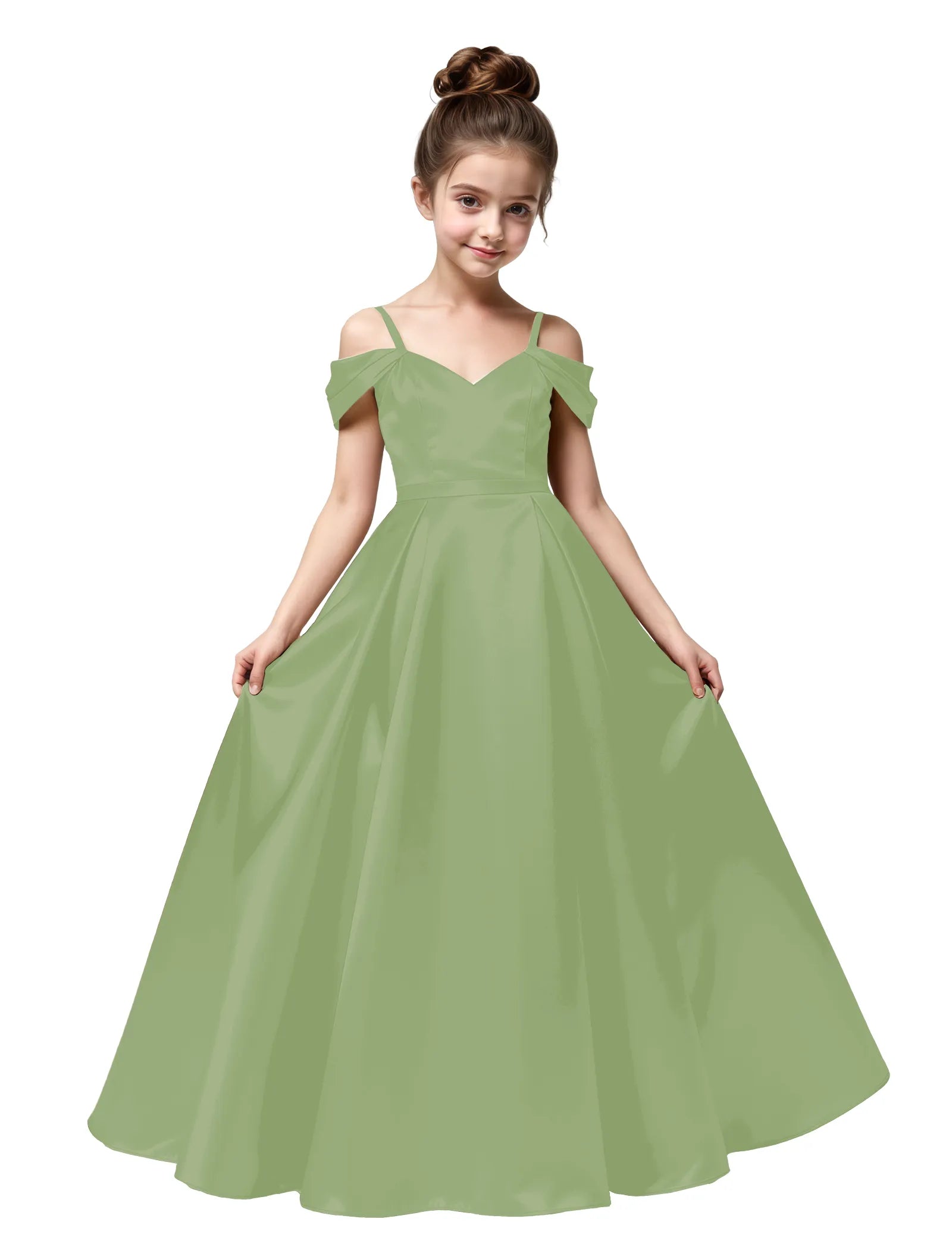 Off Shoulder Satin Ball Gown with Bow for Girls