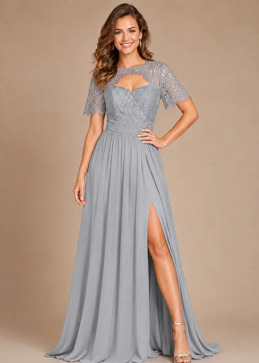 Vivienne Sweetheart Lace Overlay Evening Dress