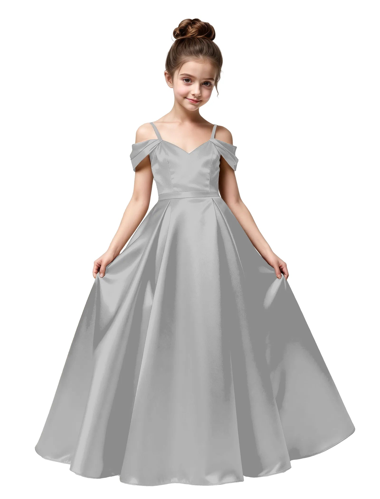 Off Shoulder Satin Ball Gown with Bow for Girls
