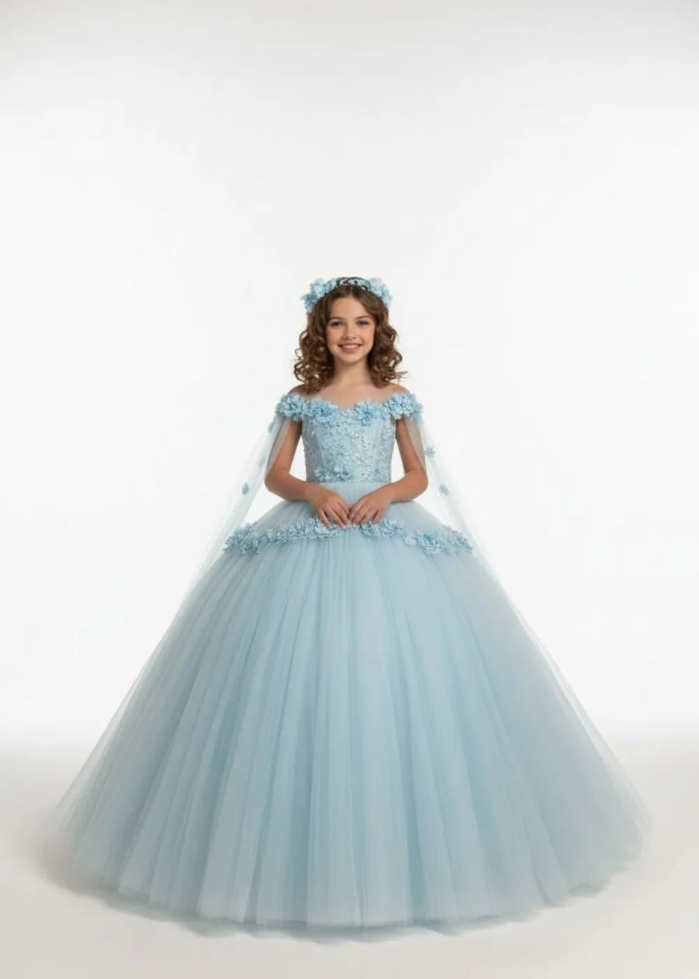 Dreamy Petal Cape Tulle Wedding Gown for Girls