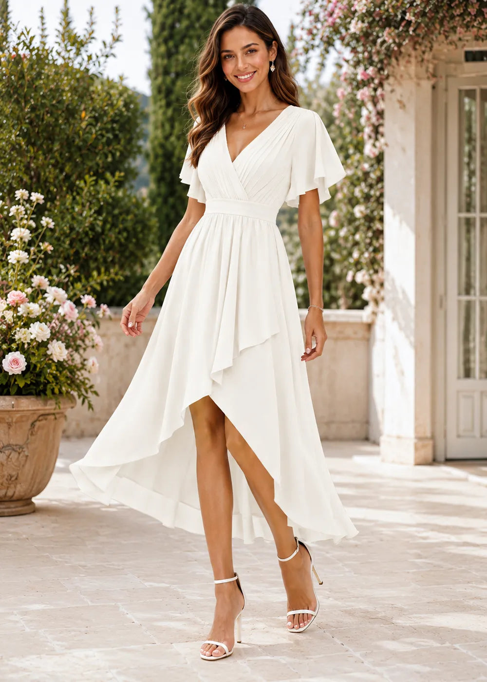 Flutter Sleeve A-Line Chiffon Midi Dress