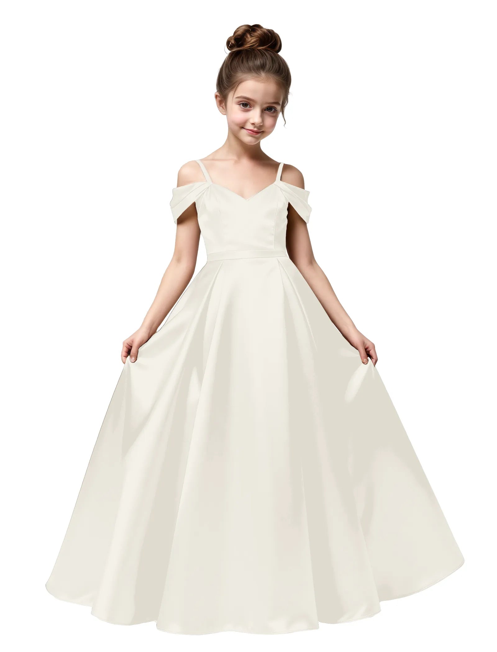 Off Shoulder Satin Ball Gown with Bow for Girls
