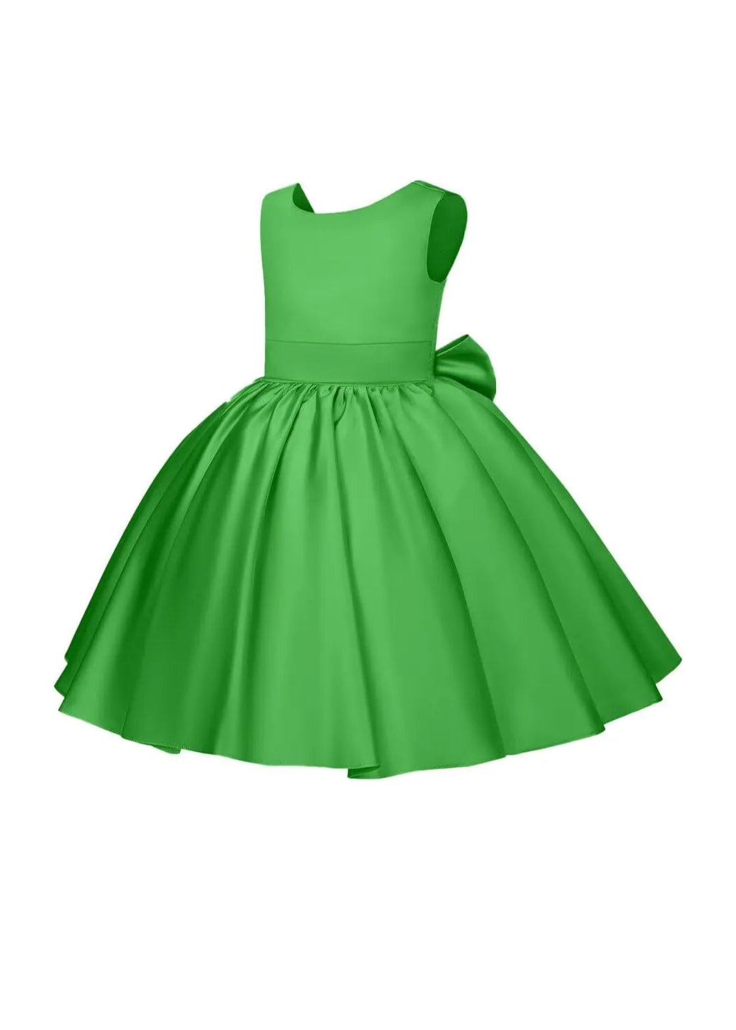 Pretty Bow V back Satin Flower Girl Dress– [Green]