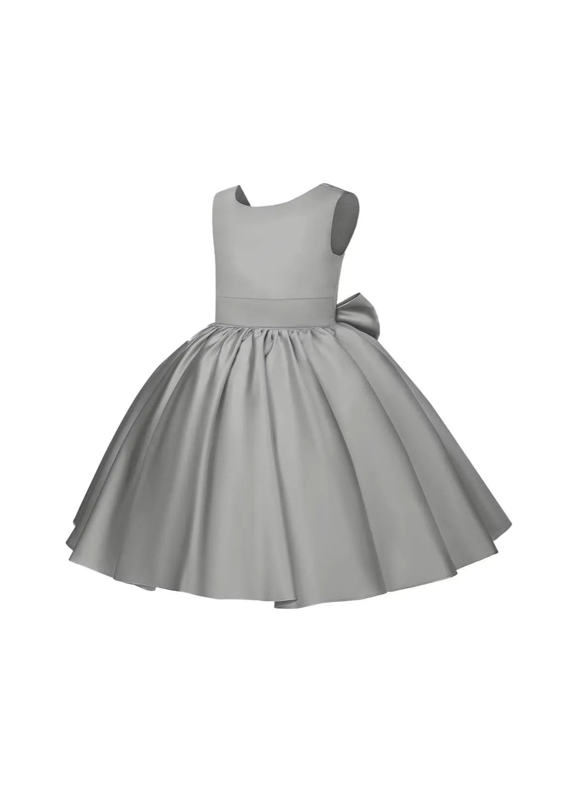 Pretty Bow V back Satin Flower Girl Dress– [Ivory]