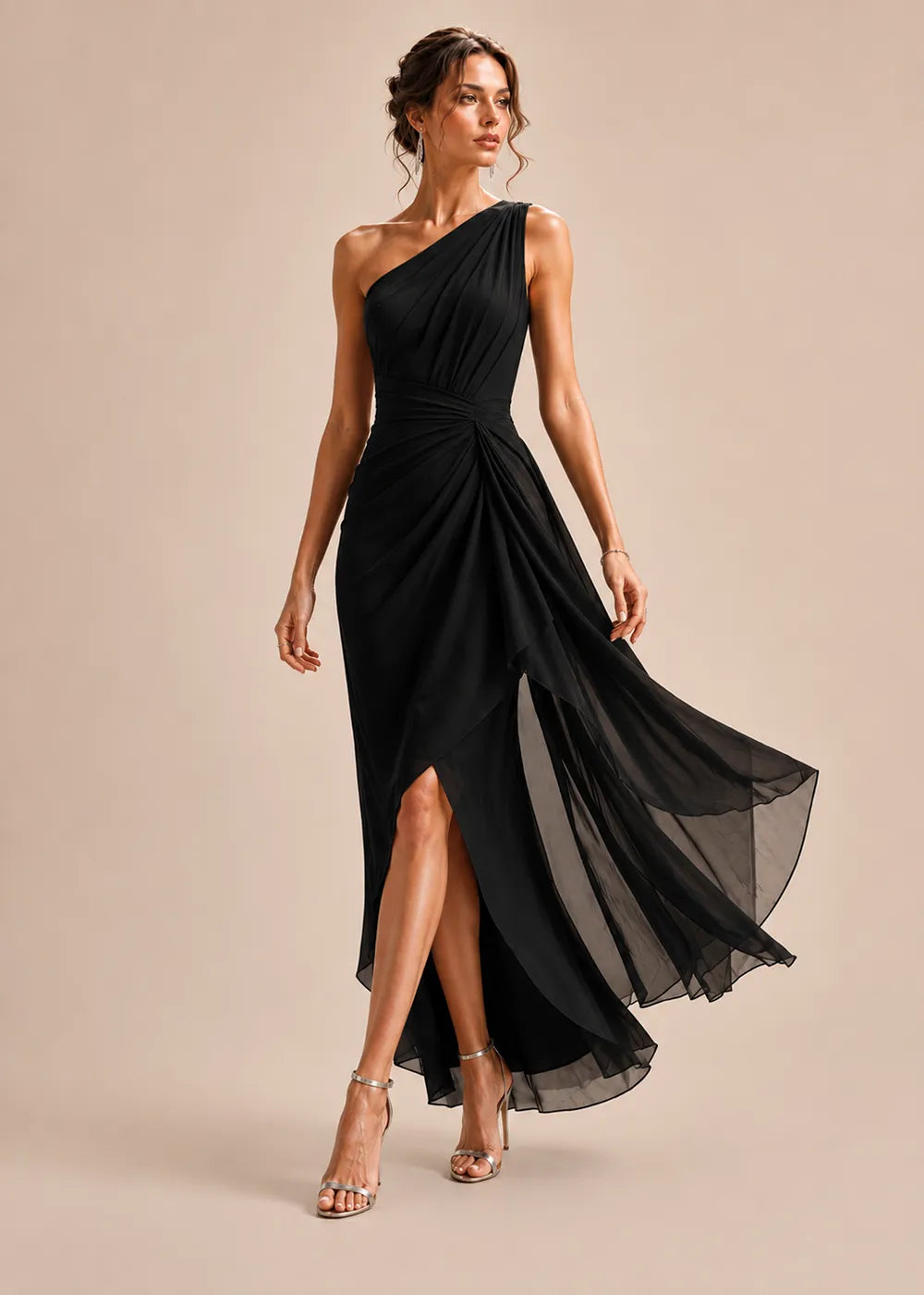 Sculpted Drape One-Shoulder Formal Gown