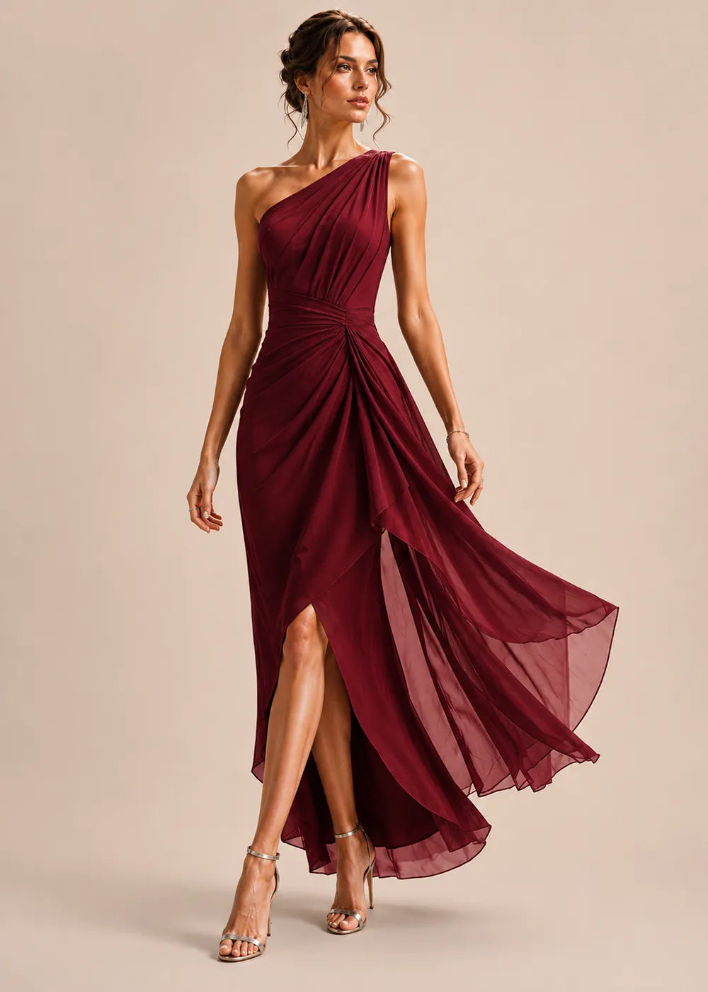 Sculpted Drape One-Shoulder Formal Gown