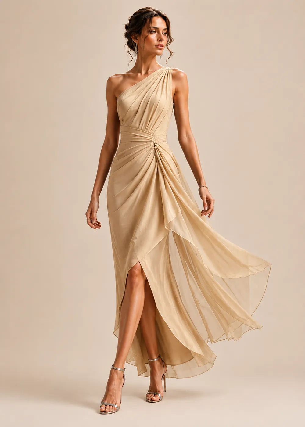 Sculpted Drape One-Shoulder Formal Gown