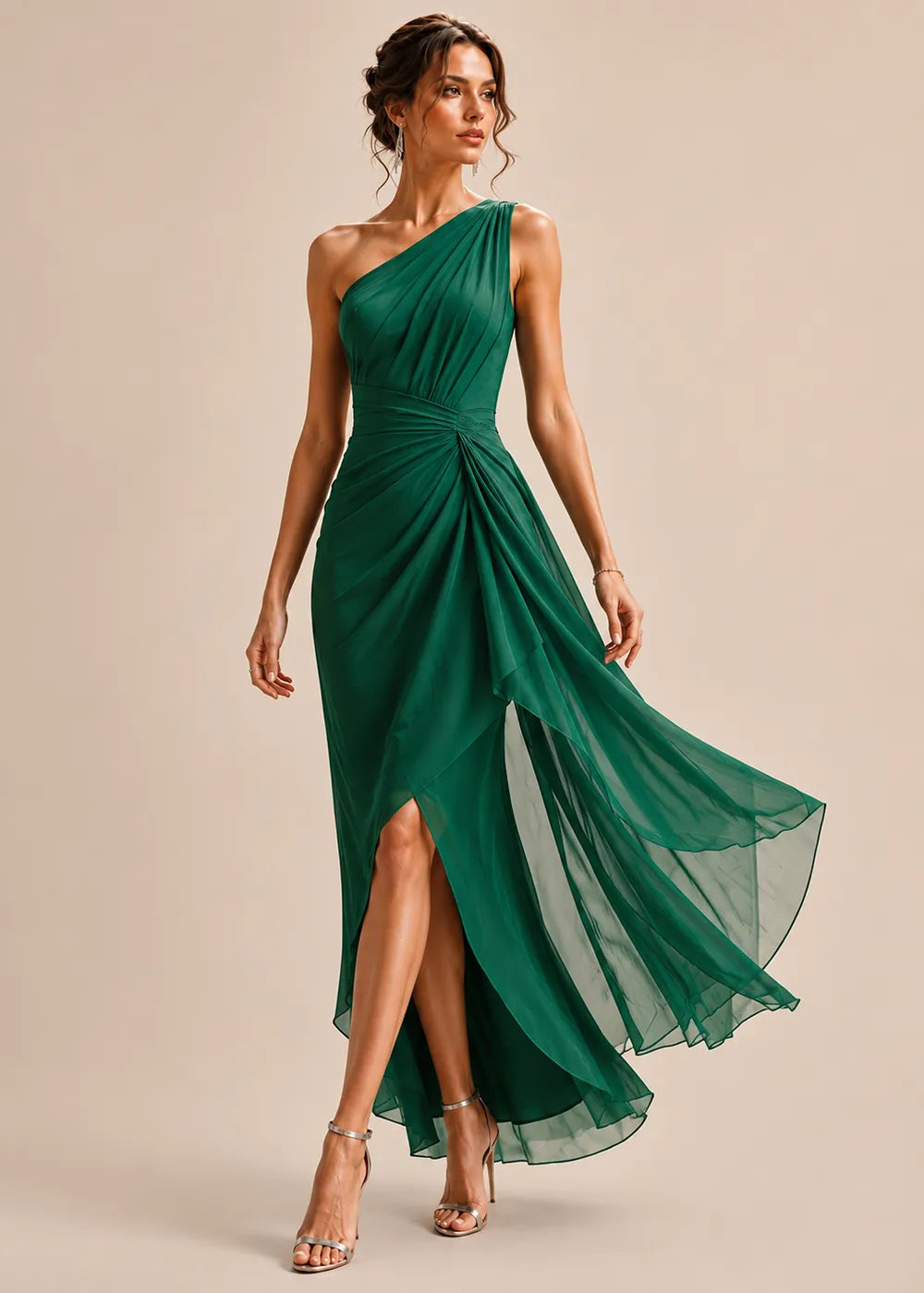 Sculpted Drape One-Shoulder Formal Gown