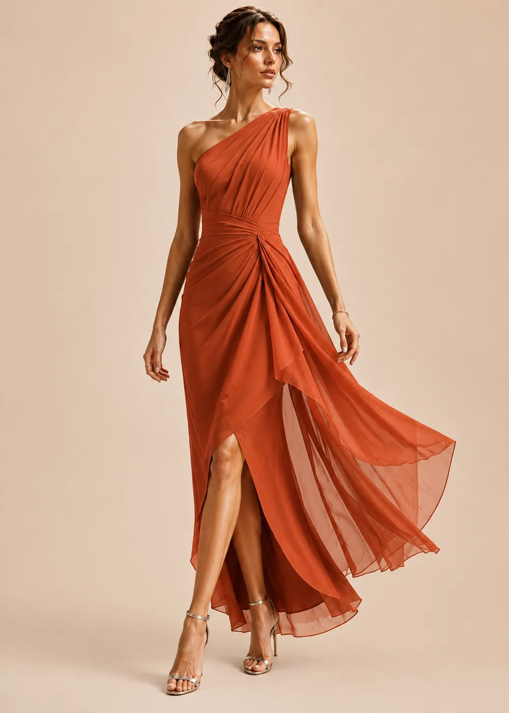 Sculpted Drape One-Shoulder Formal Gown