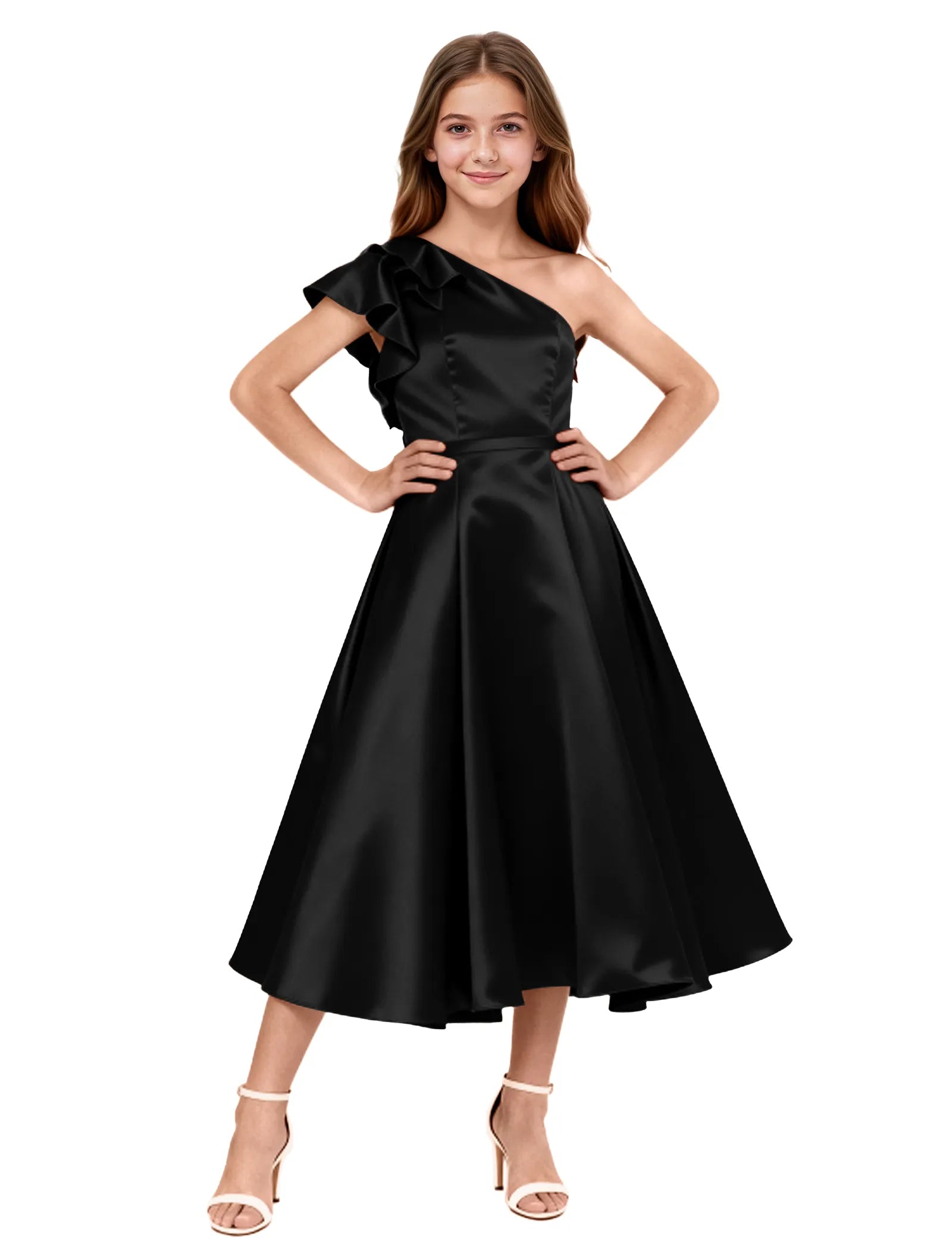 One Shoulder Satin Midi Dress for Girls Special Occasions