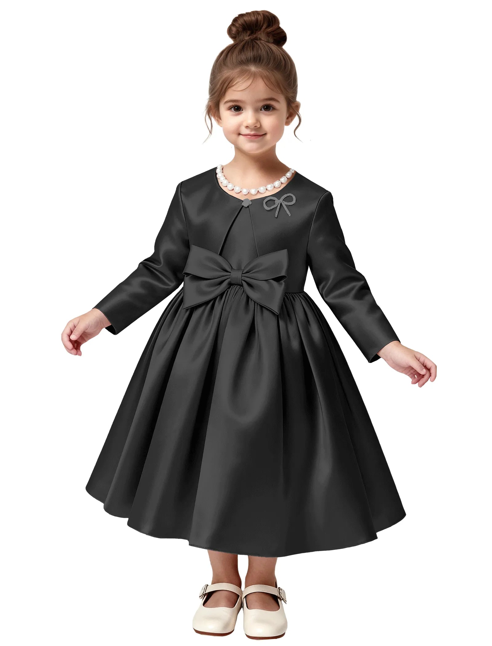 Elegant Satin Flower Girl Dress with Long Sleeves