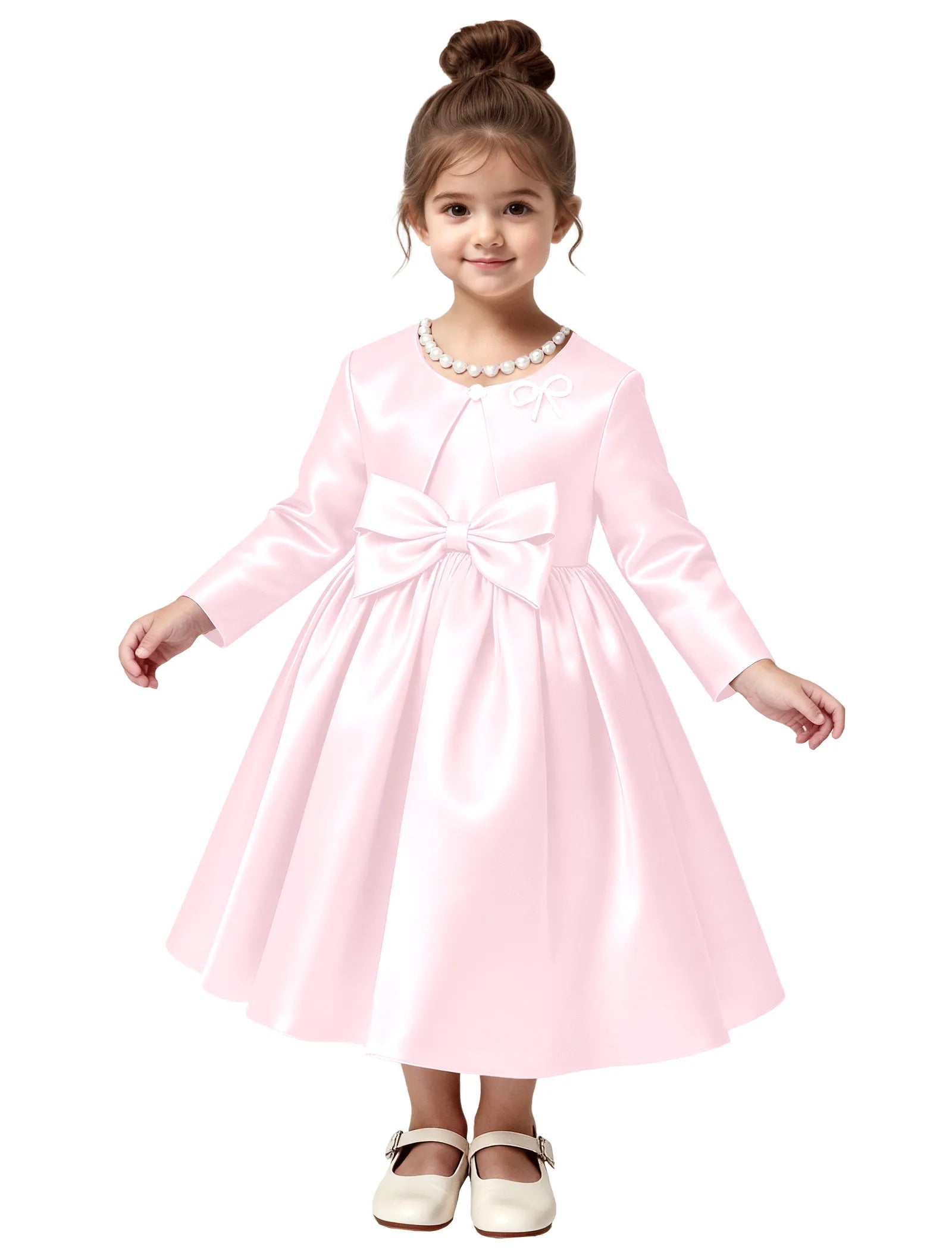 Elegant Satin Flower Girl Dress with Long Sleeves