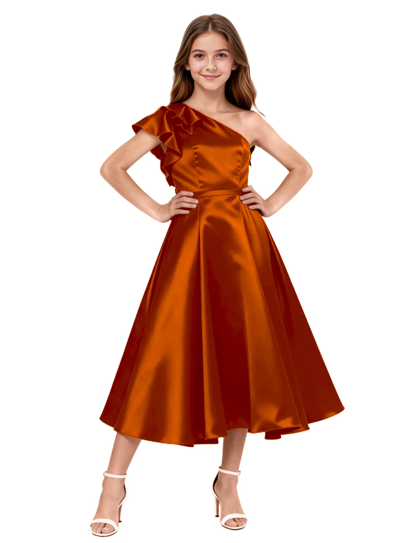 One Shoulder Satin Midi Dress for Girls Special Occasions