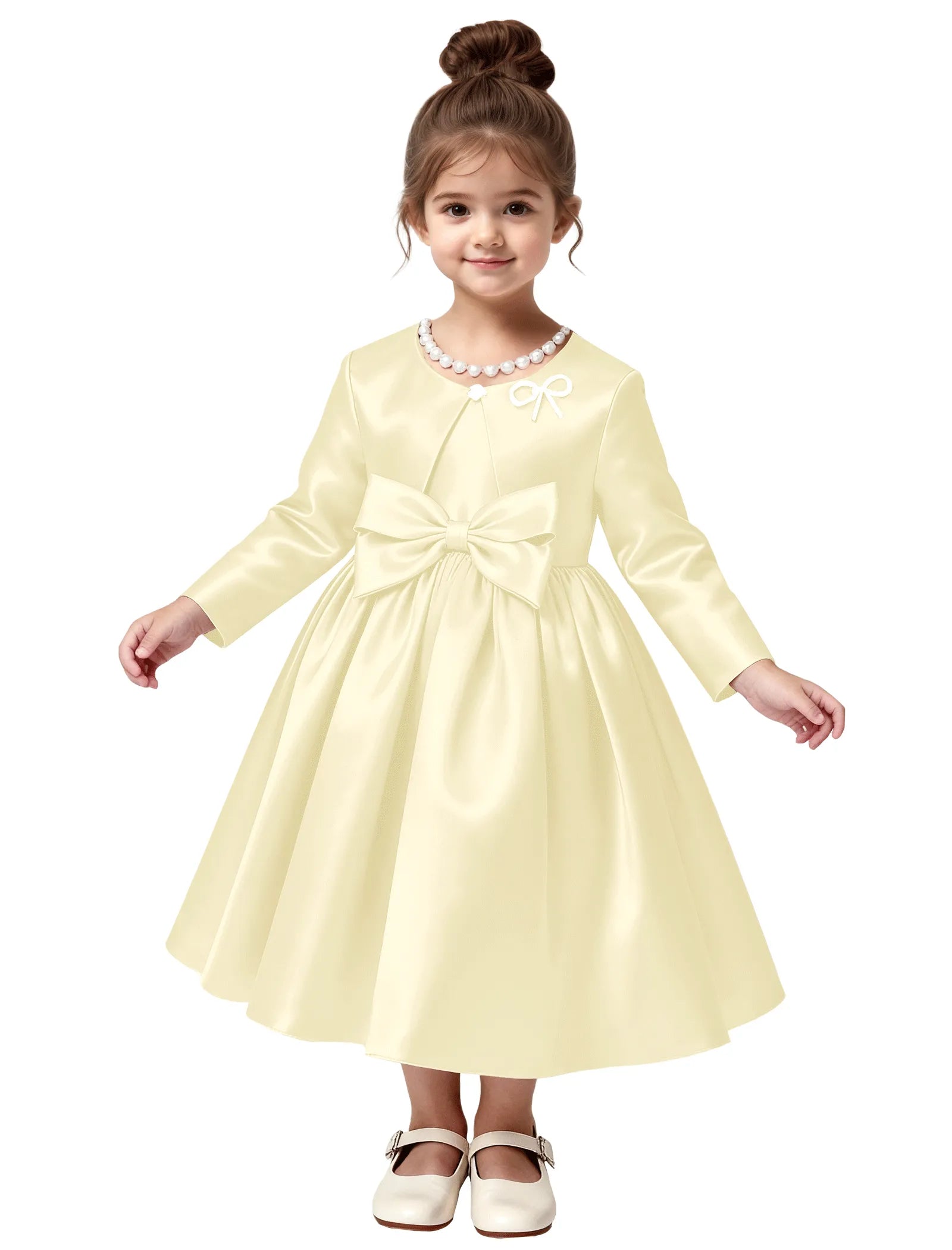 Elegant Satin Flower Girl Dress with Long Sleeves