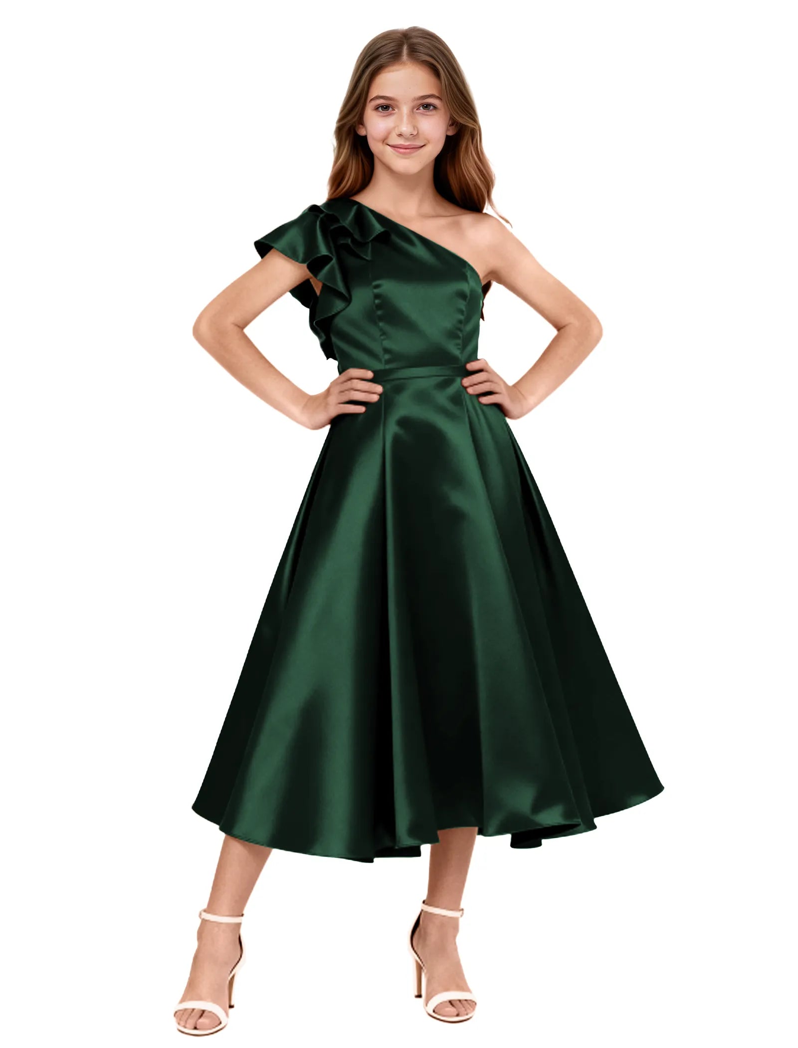 One Shoulder Satin Midi Dress for Girls Special Occasions
