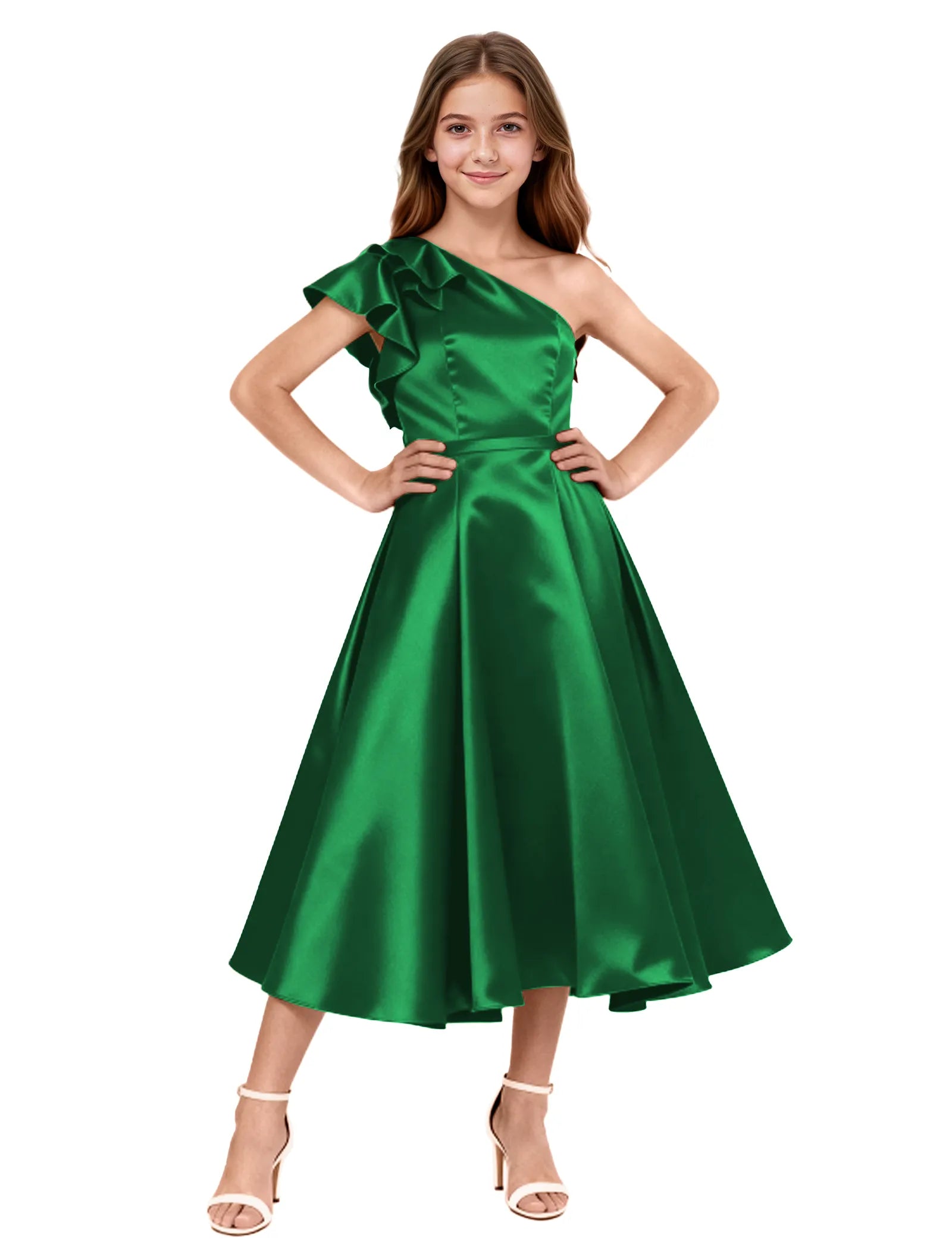 One Shoulder Satin Midi Dress for Girls Special Occasions