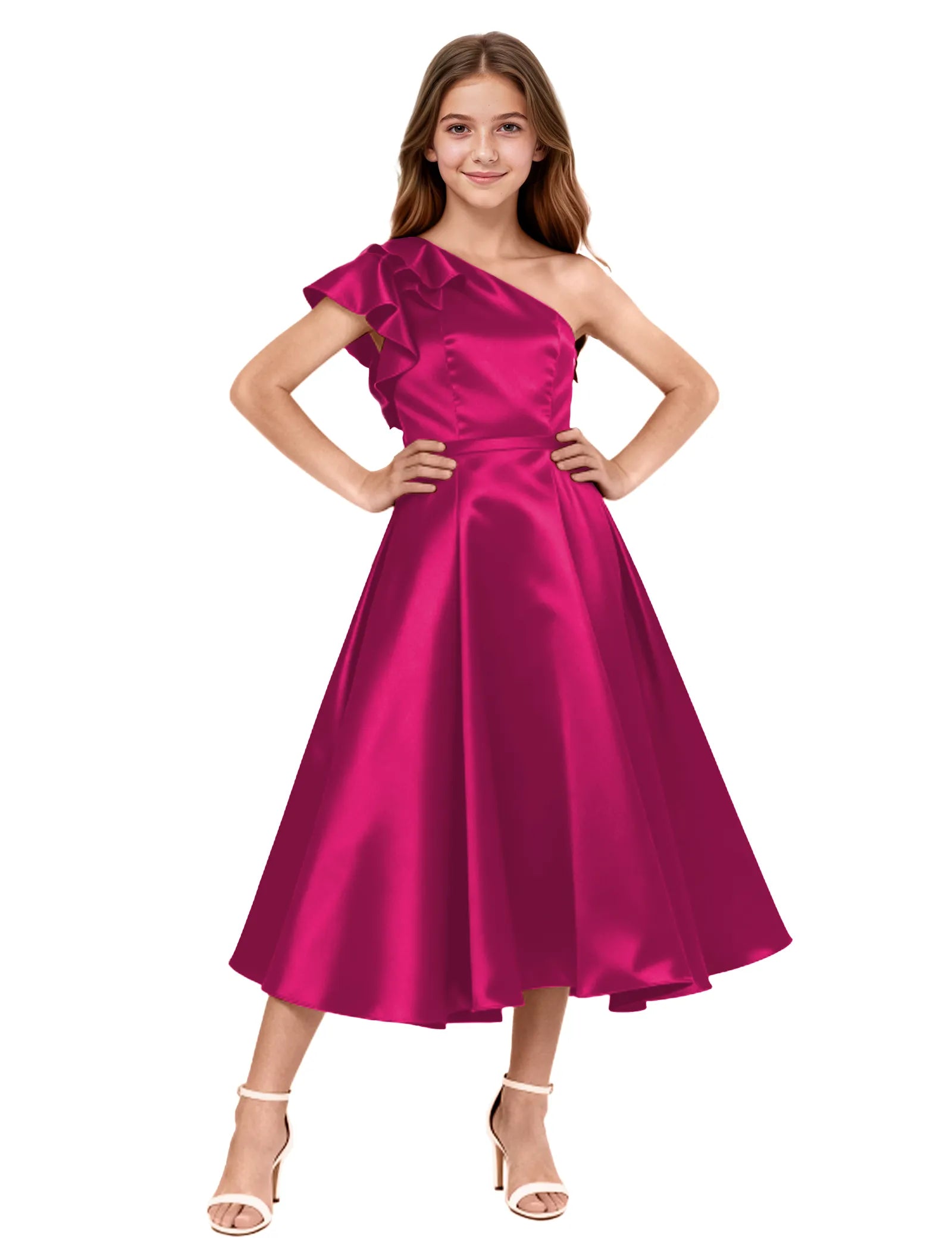 One Shoulder Satin Midi Dress for Girls Special Occasions