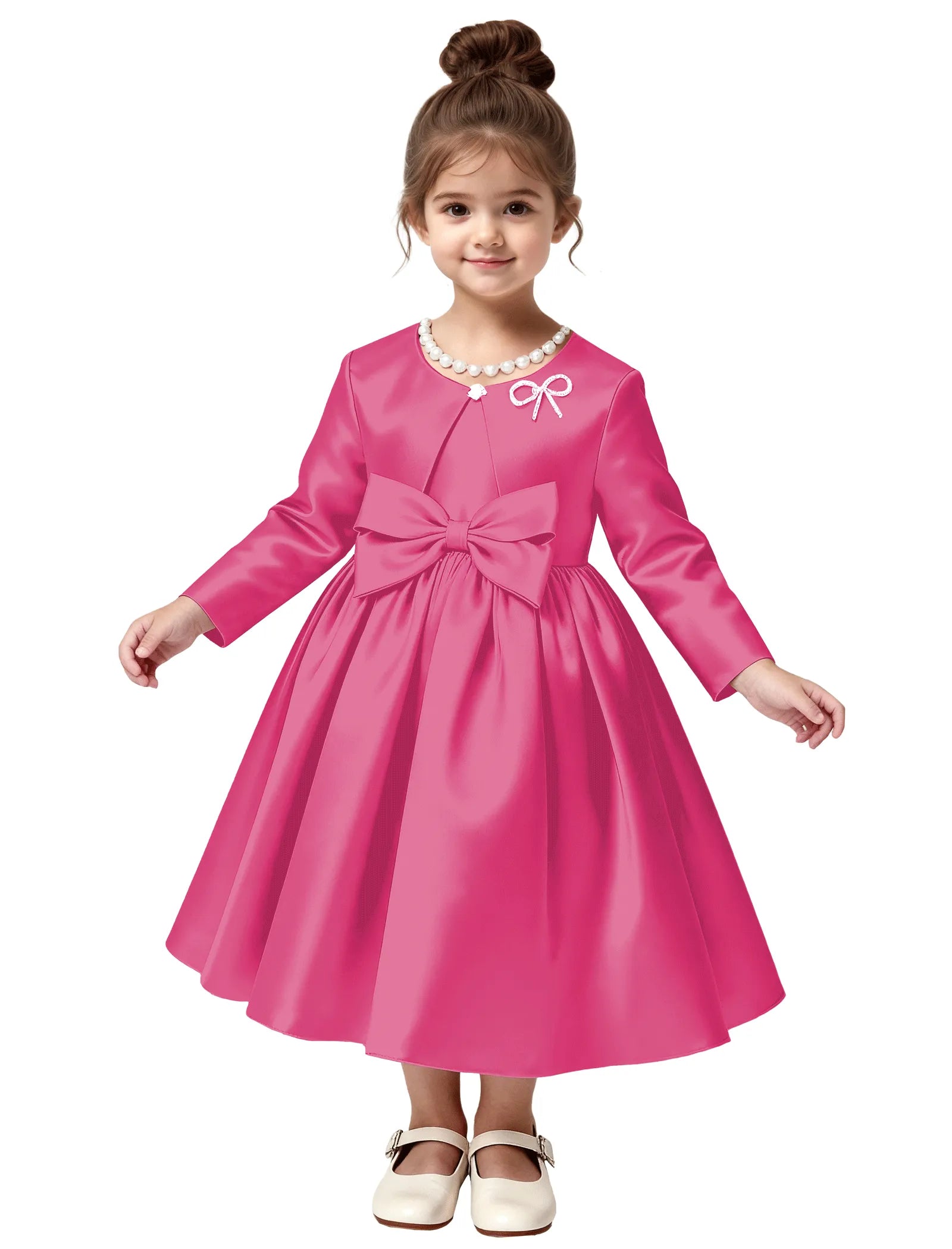 Elegant Satin Flower Girl Dress with Long Sleeves
