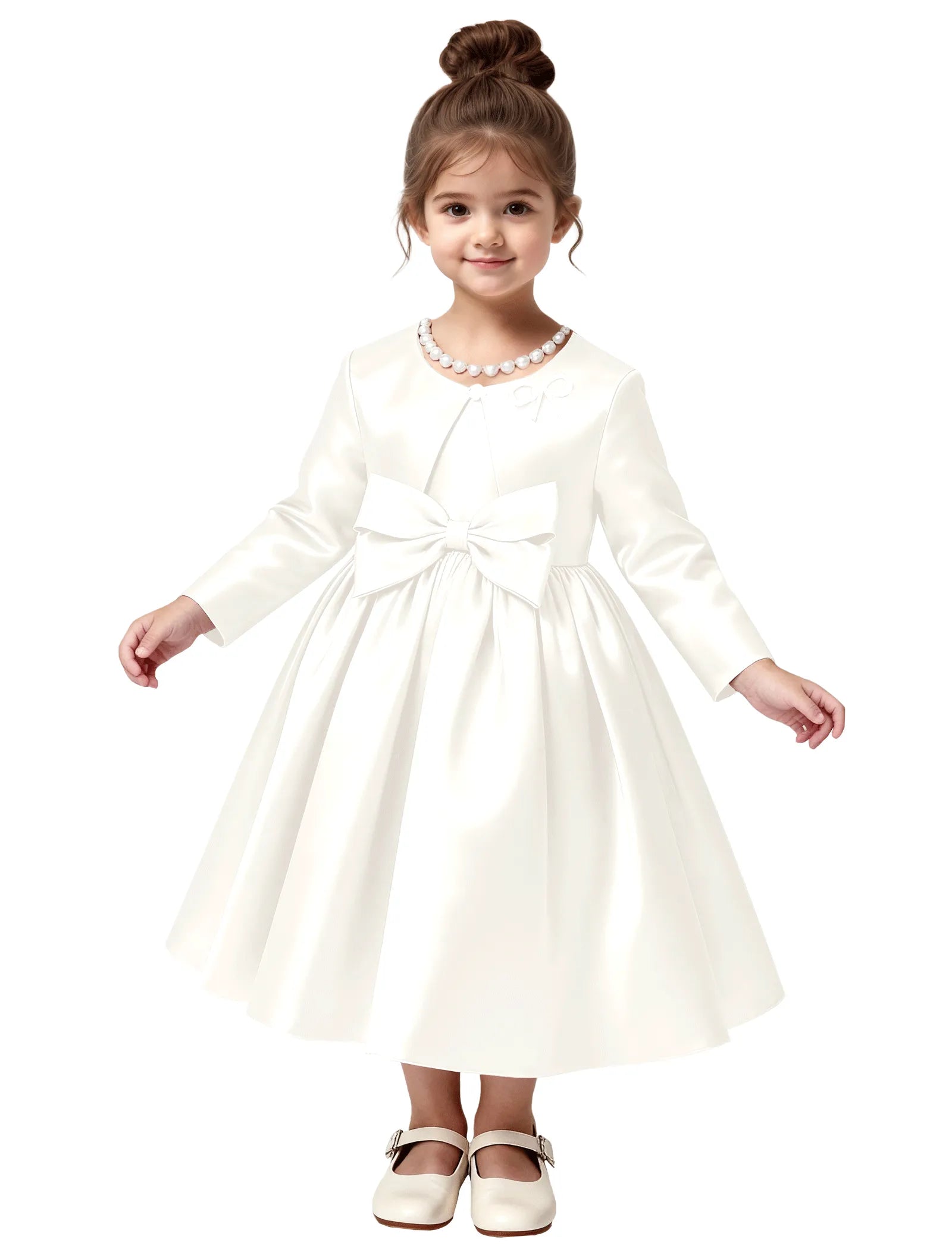 Elegant Satin Flower Girl Dress with Long Sleeves