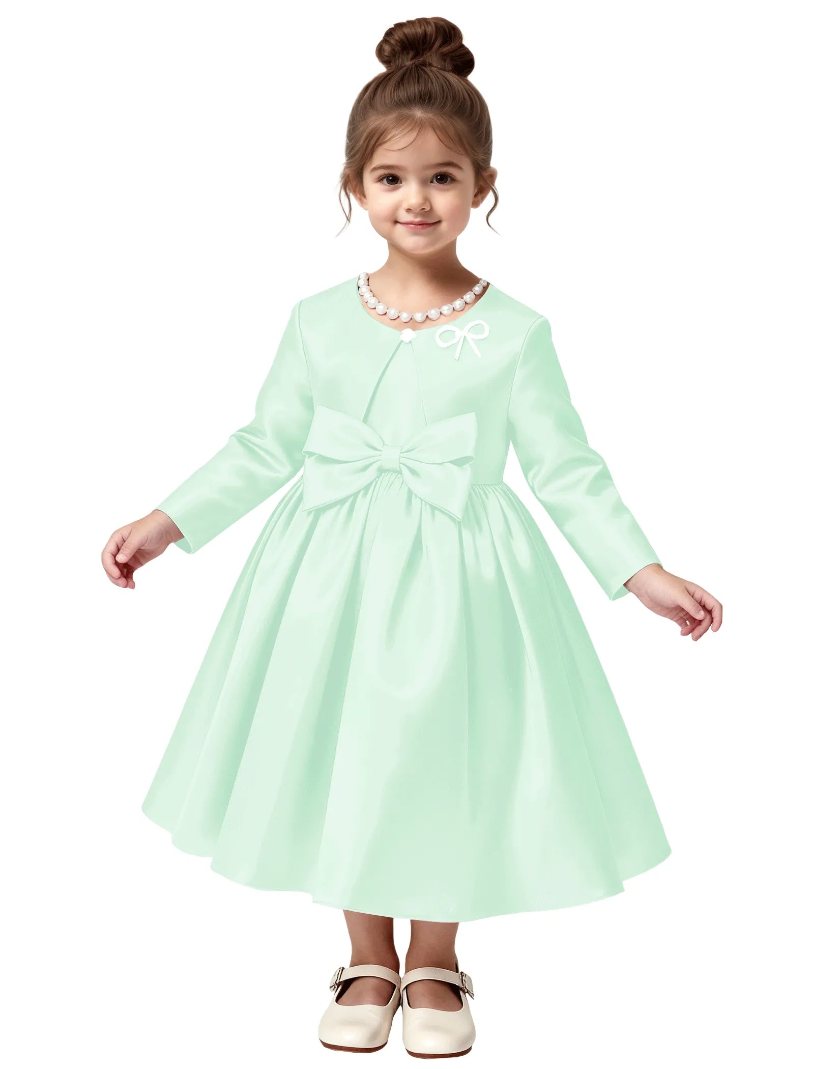 Elegant Satin Flower Girl Dress with Long Sleeves
