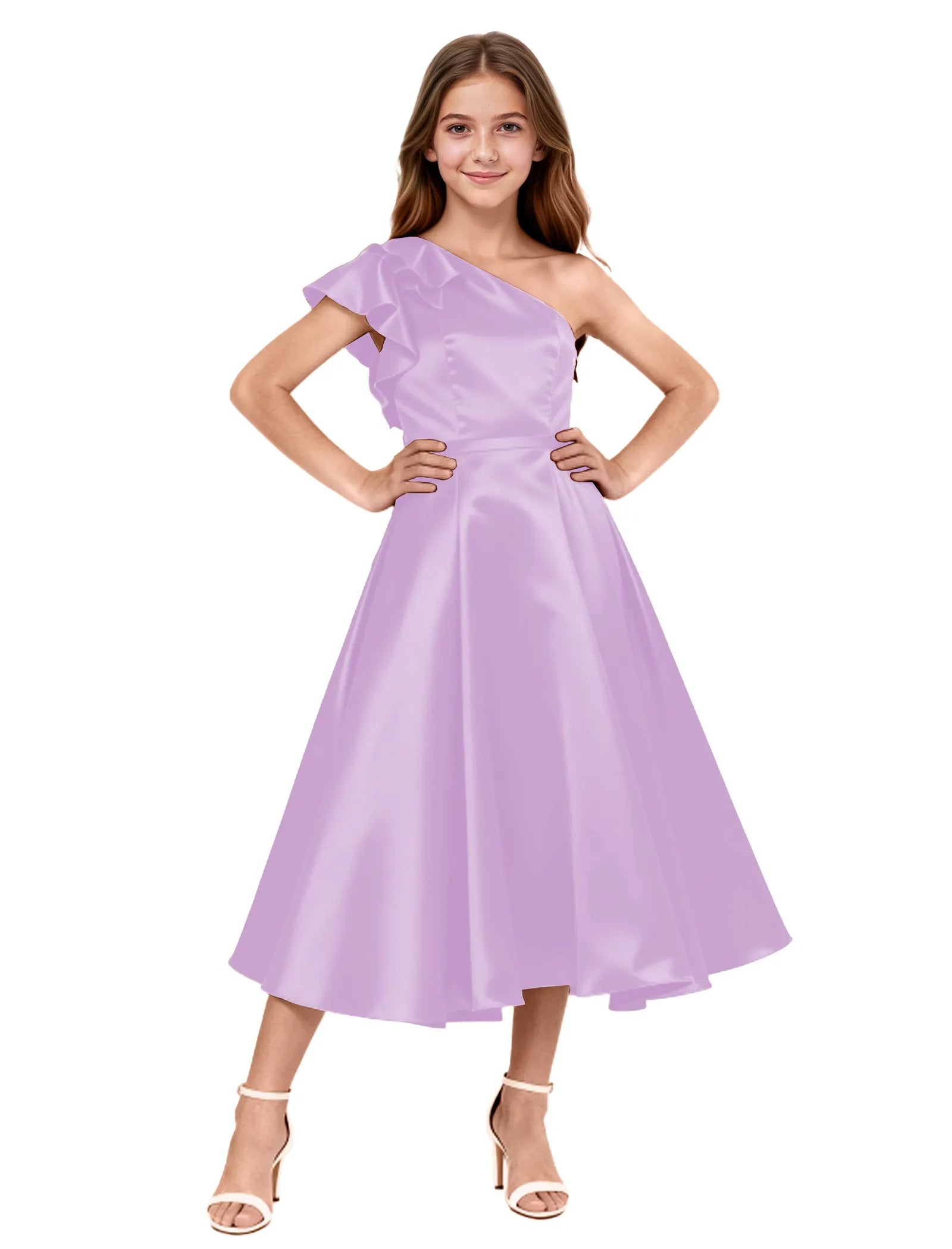 One Shoulder Satin Midi Dress for Girls Special Occasions
