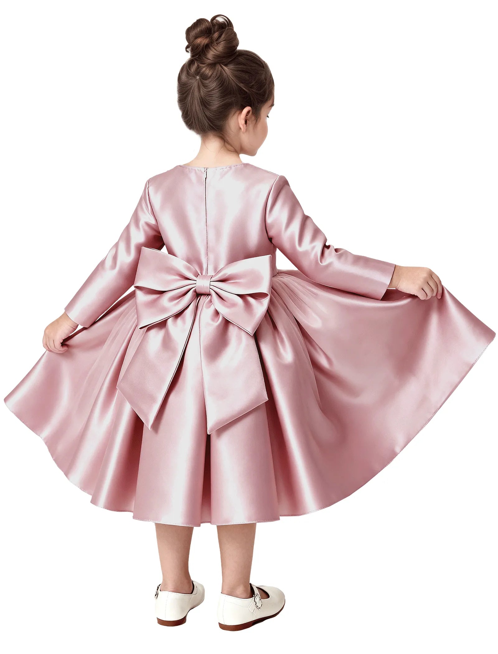 Elegant Satin Flower Girl Dress with Long Sleeves