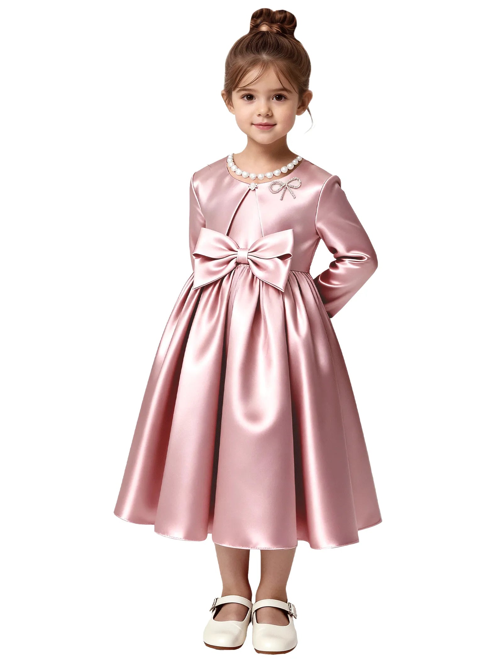 Elegant Satin Flower Girl Dress with Long Sleeves