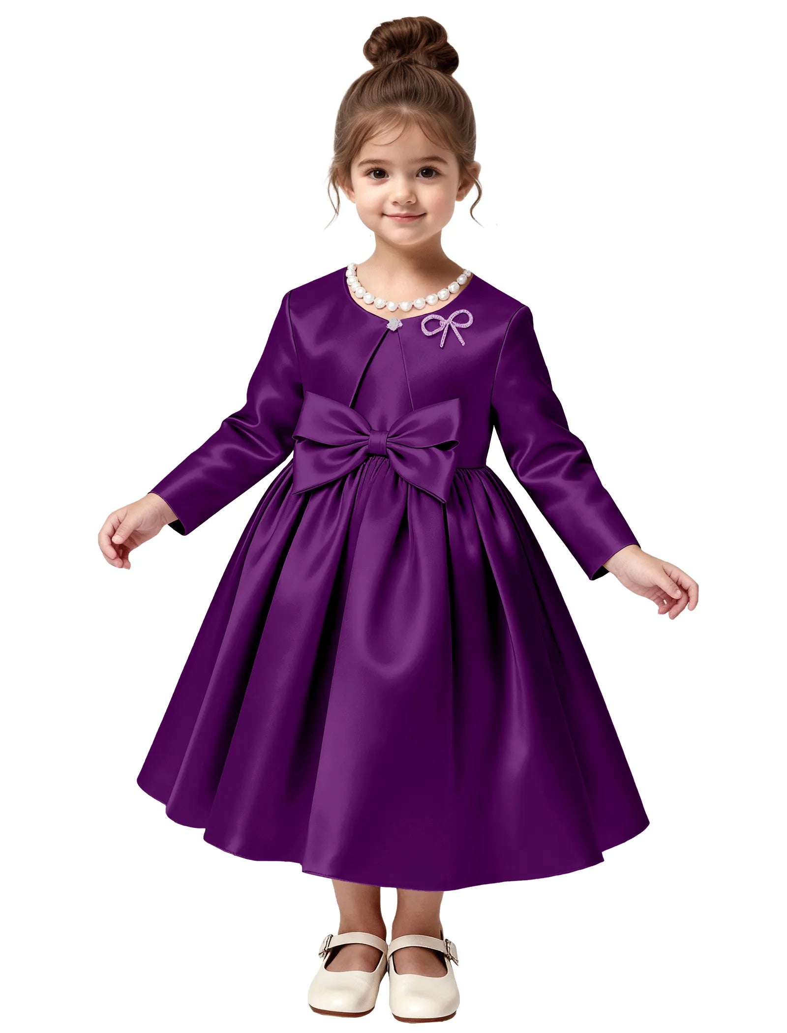 Elegant Satin Flower Girl Dress with Long Sleeves