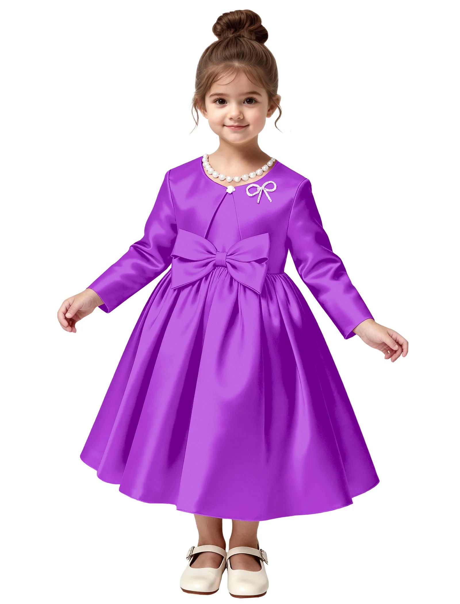 Elegant Satin Flower Girl Dress with Long Sleeves