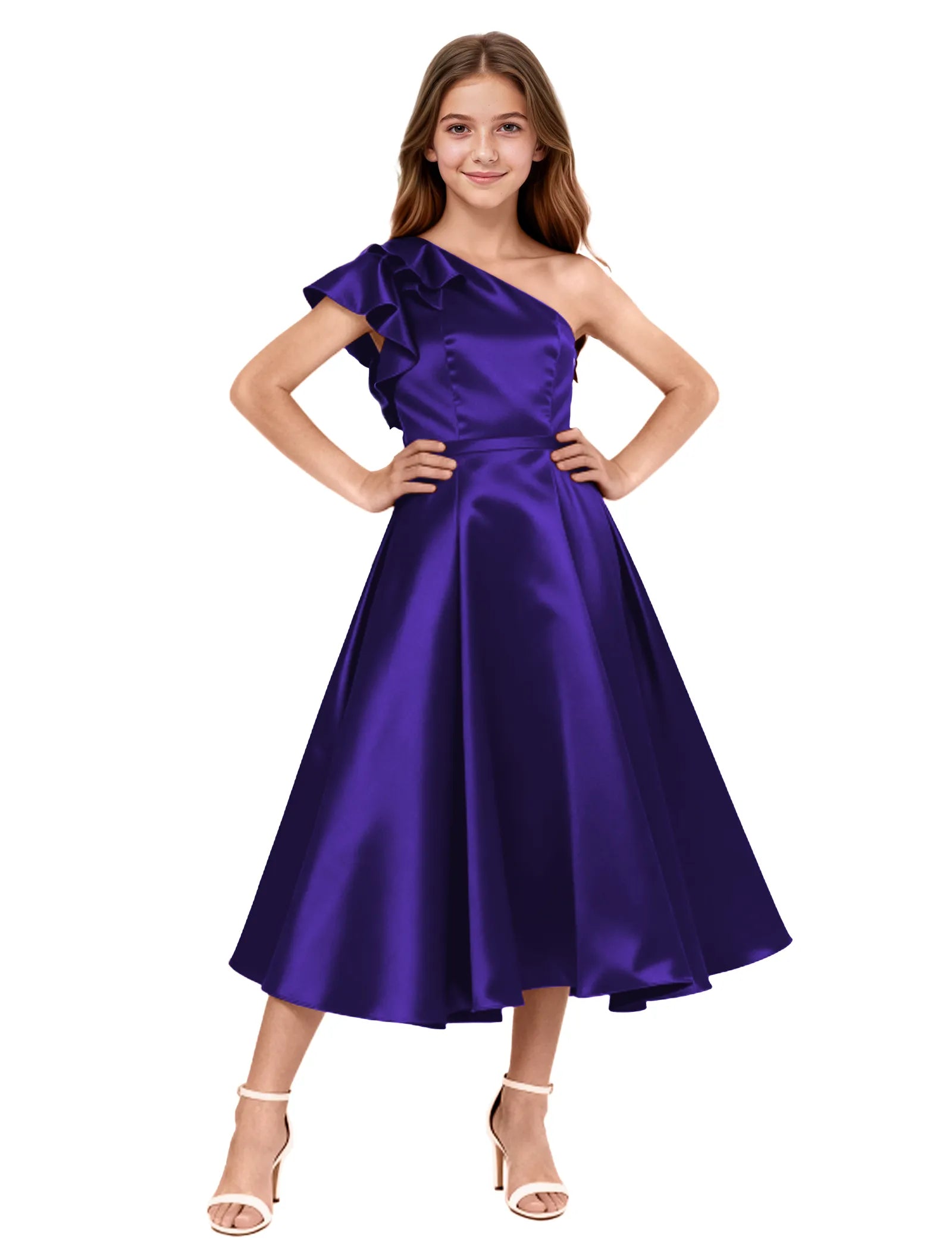 One Shoulder Satin Midi Dress for Girls Special Occasions
